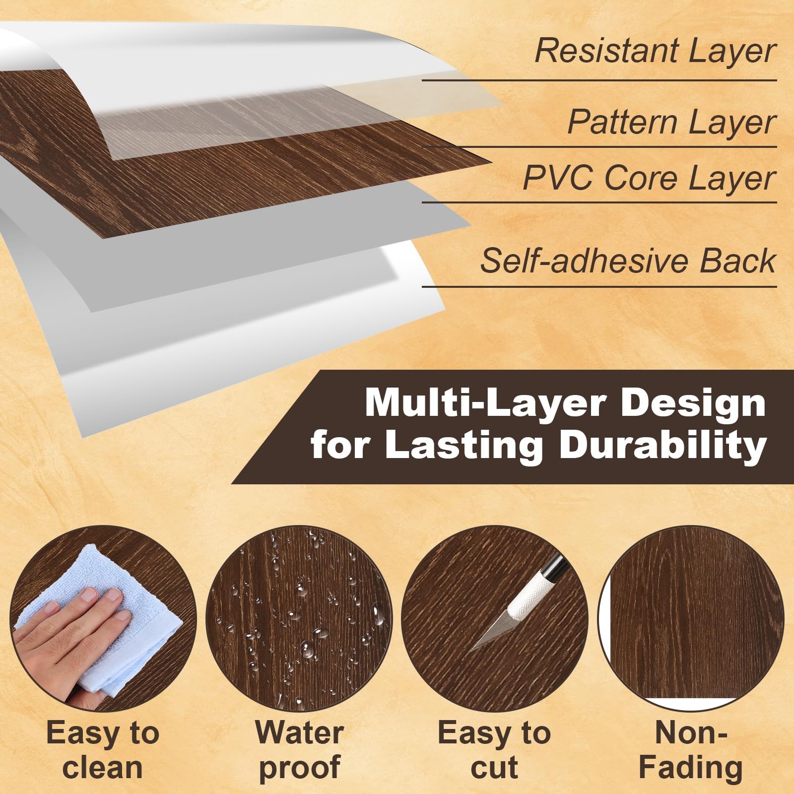 JMIATRY 40PCS 12×12 In Peel And Stick Floor Tile Walnut Wood Vinyl Brown