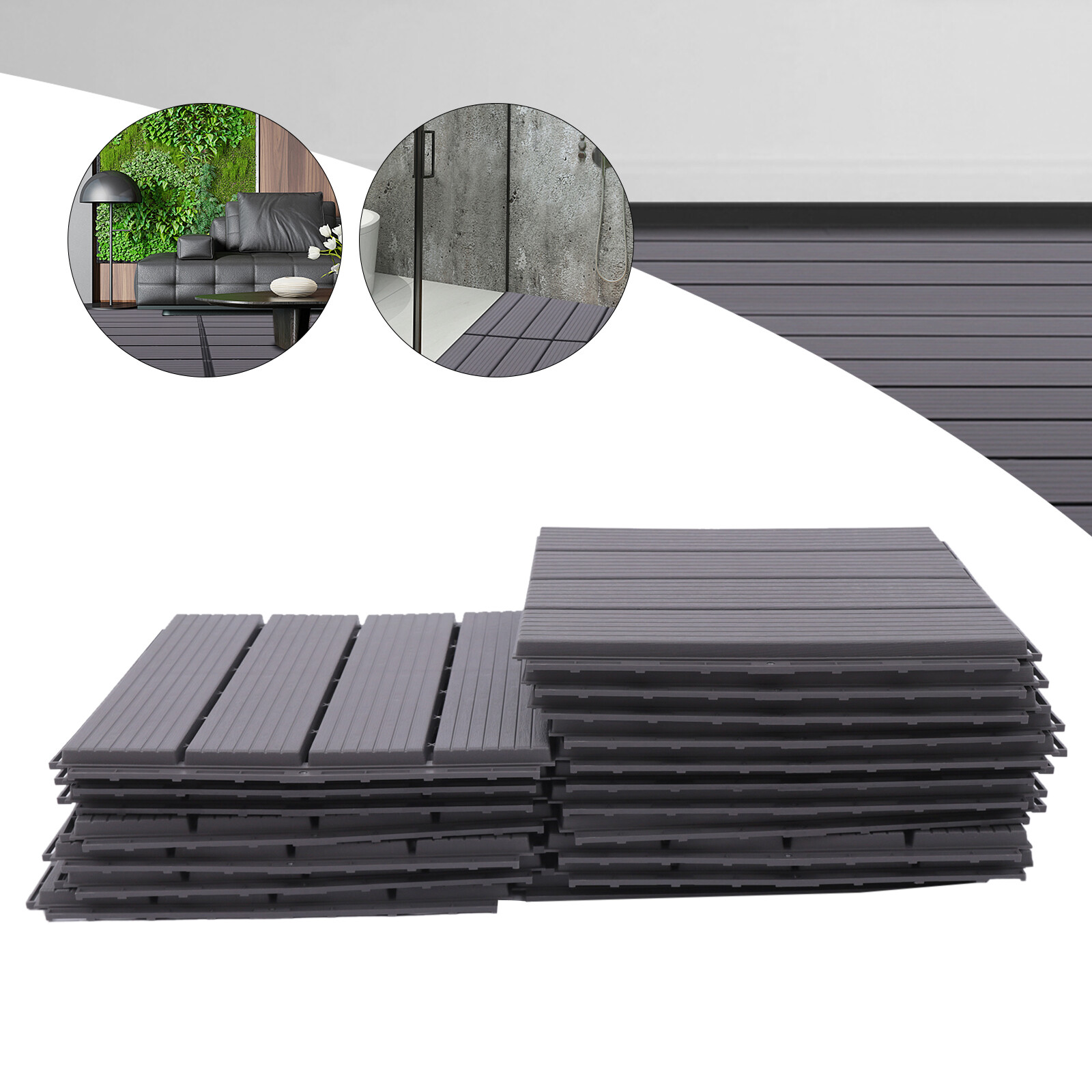 22PCS 12”x12” Interlocking Decking Tiles Plastic Composite Patio Deck Tiles
