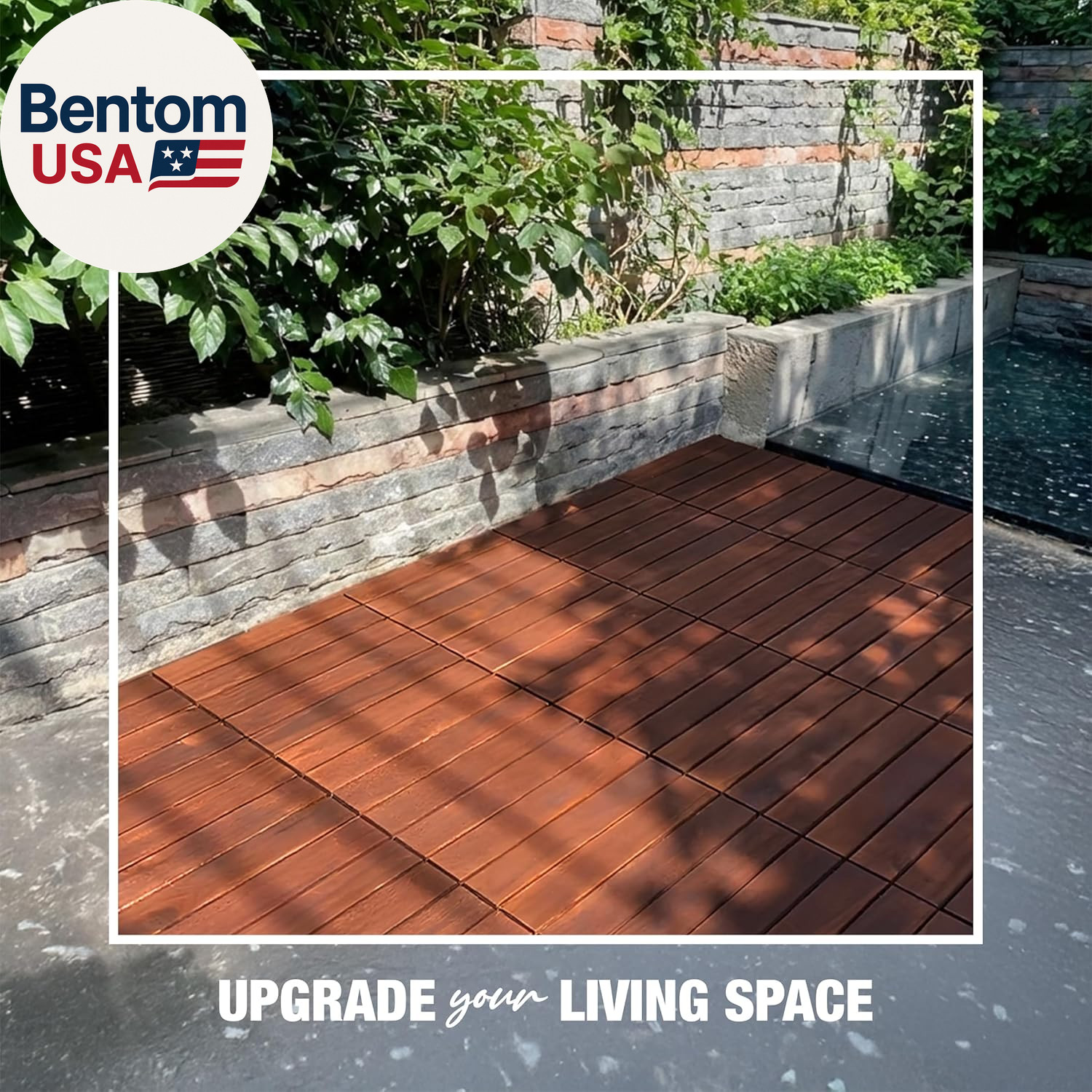 Premium Acacia Wood Interlocking Deck Tiles, 12″X12″X0.9″ Outdoor Patio Flooring