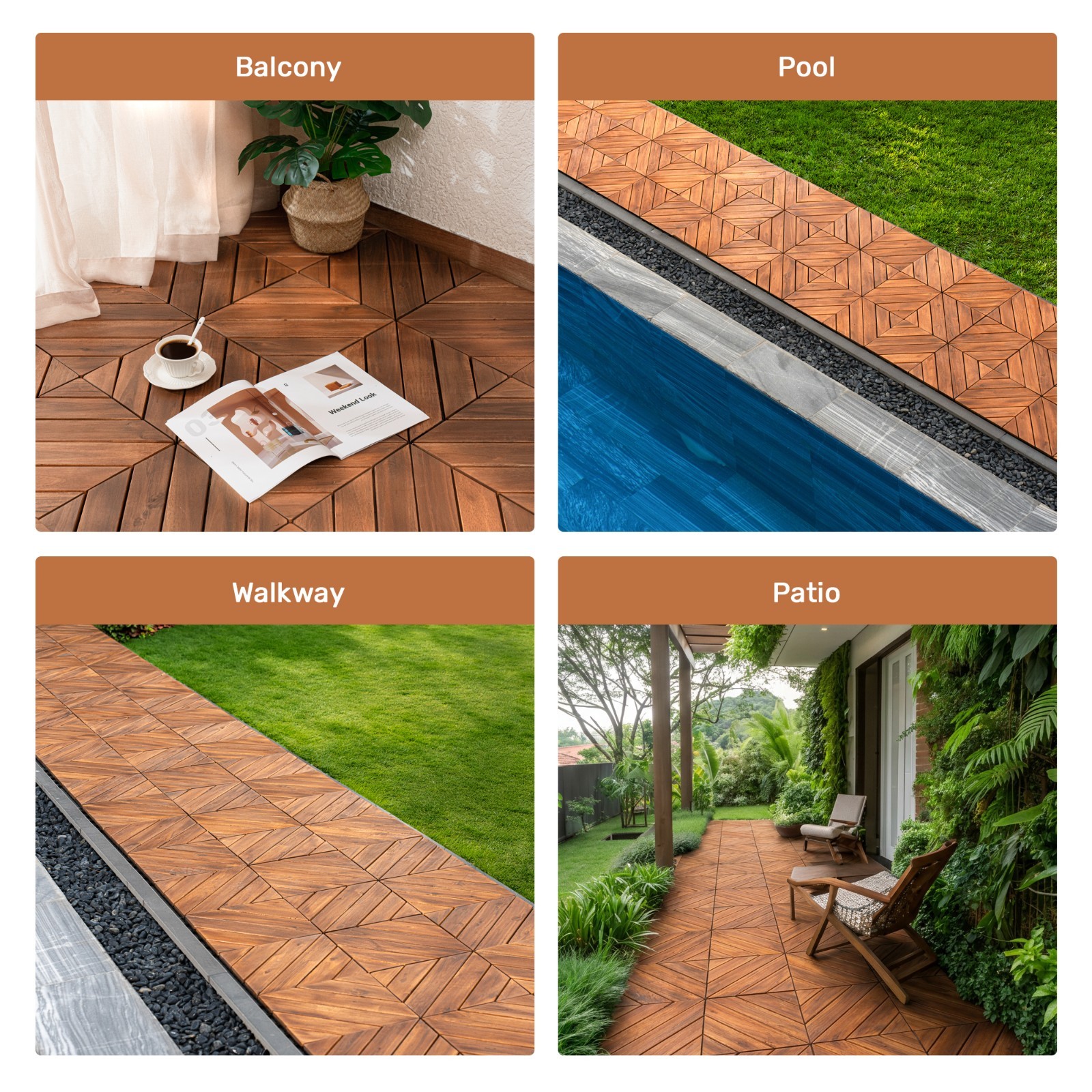 10pcs Interlocking Deck Tiles 12″ x 12″ Outdoor Decking For Garden, Pool,Balcony
