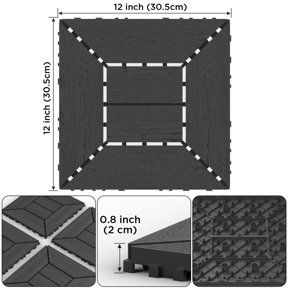 44x 12 Inch Balcony Deck Tiles, DIY Interlocking Deck Floor Tiles
