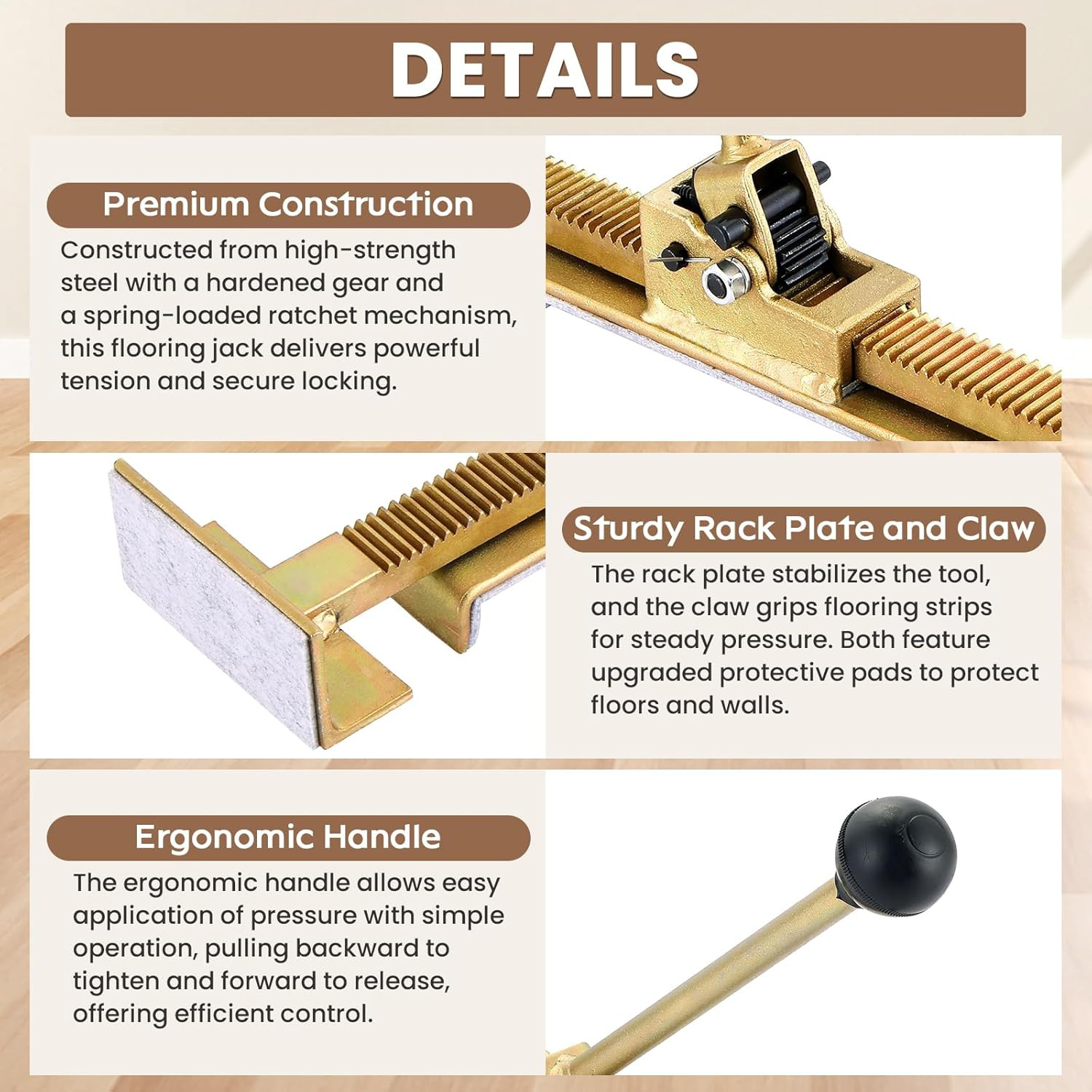 2 Pack Upgraded Flooring Jack with Felt Pads, Professional Hardwood Flooring Ins
