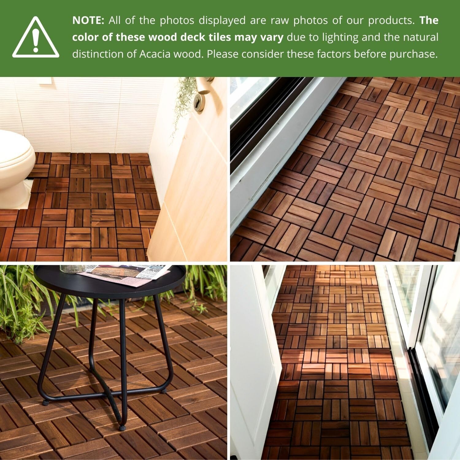 BEEFURNI Acacia Interlocking Deck Tiles (12″x 12″ Pack of 10), Acacia Wood Deck