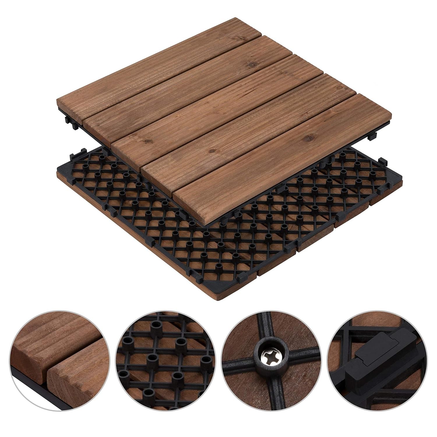 22pcs Wood Floor Tiles Interlocking Decking Patio Tiles Garden Balcony Floor