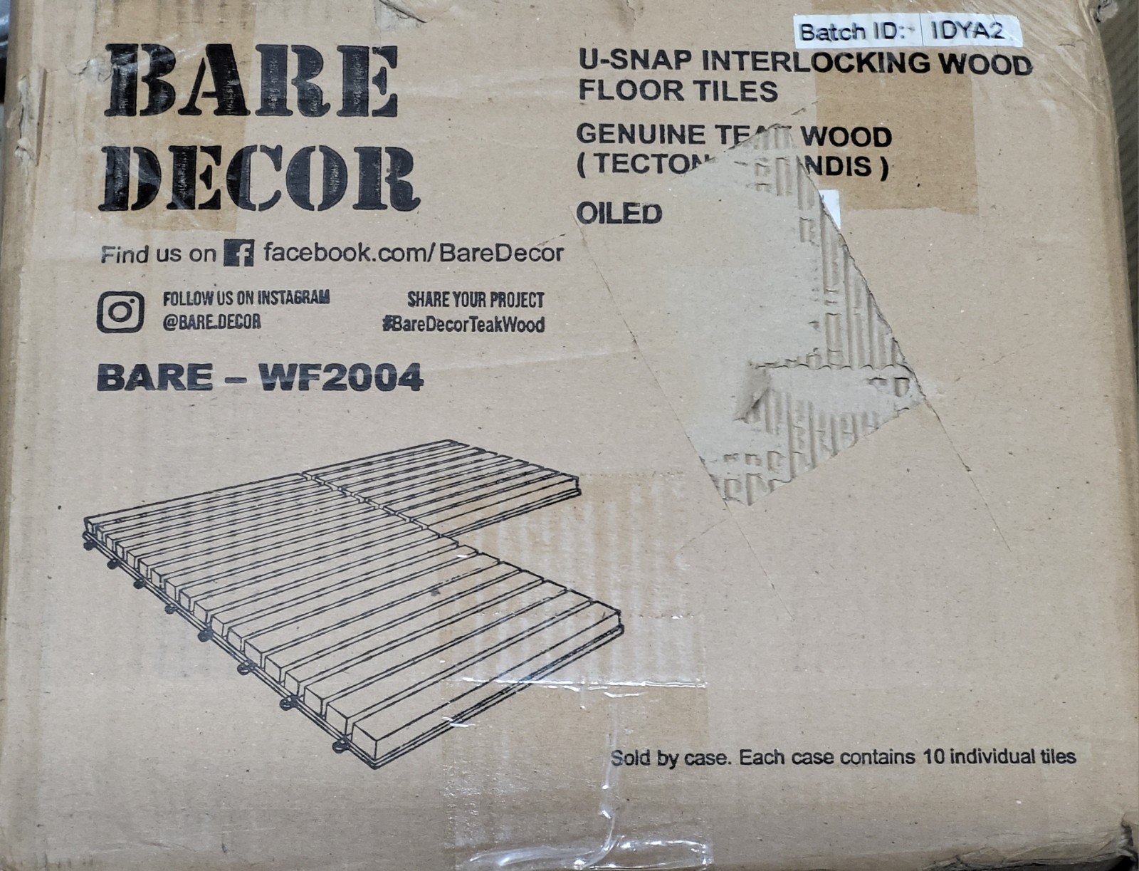 Bare Decor U Snap Interlocking Flooring Tiles Genuine Teak Wood WF2004 Finish