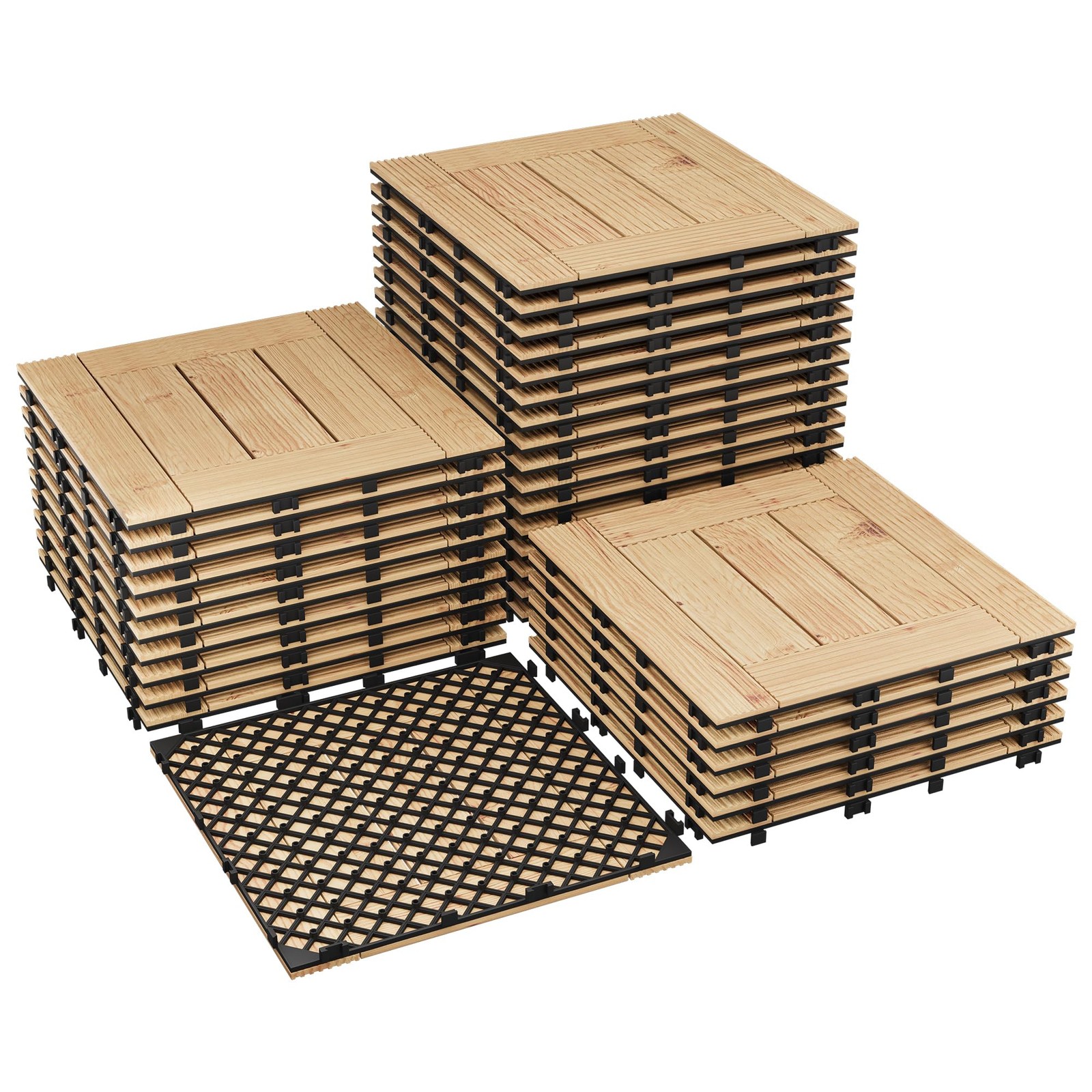 12×12 Non-Slip Acacia Wood Deck Tiles 33 Pack Interlocking 32 Sq Ft Easy Snap