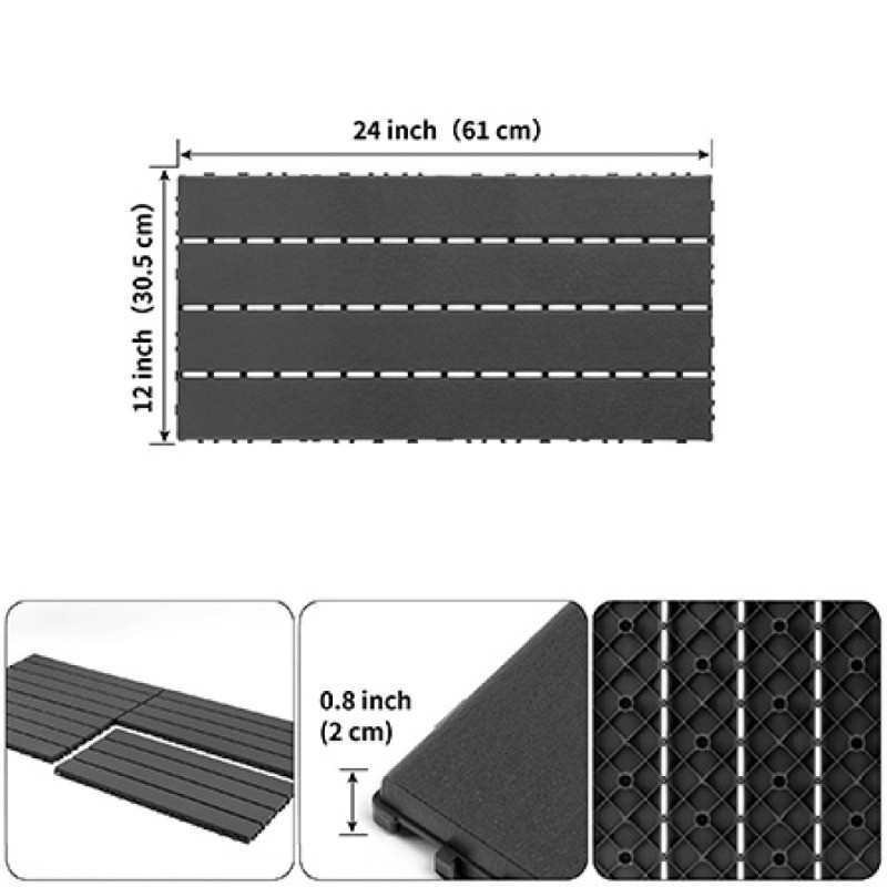 24 pieces of dark gray outdoor terrace deck tiles, DIY interlocking decking