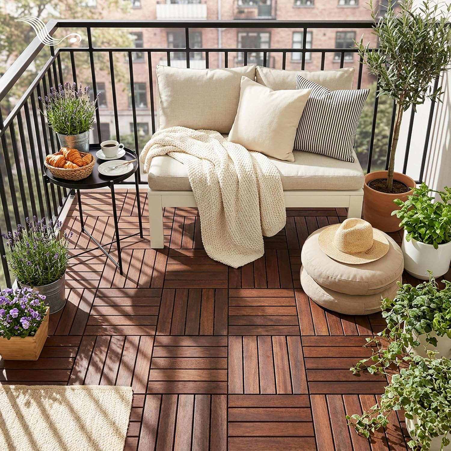 Natural Acacia 12X12 Interlocking Wood Deck Tiles for Balcony, Garden, Patio, Po