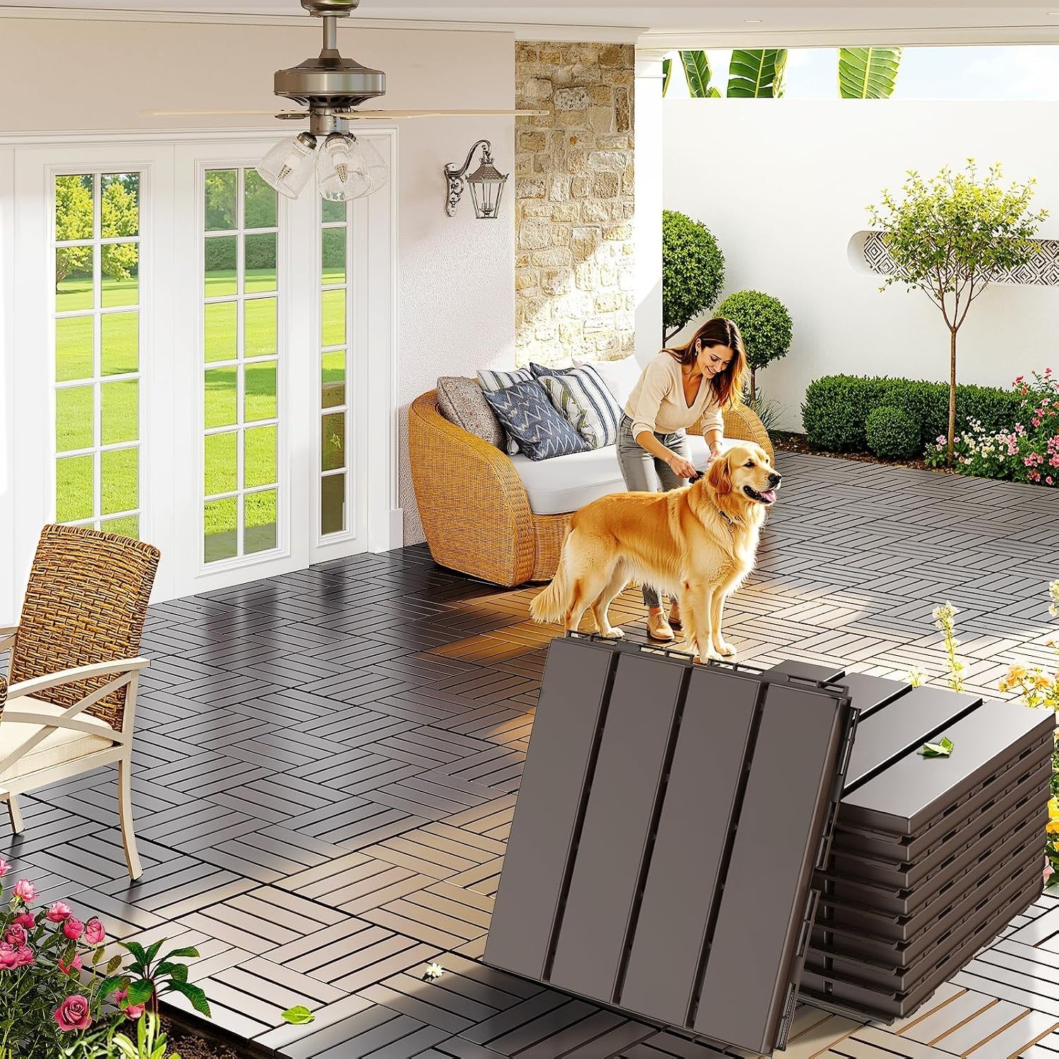 Durable Waterproof Interlocking Deck Tiles, 9 Pack, Perfect for All-Weather Use