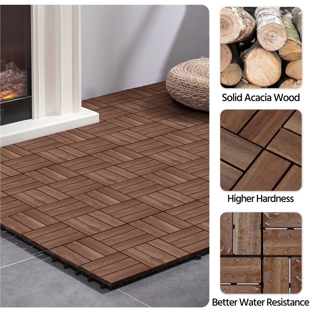 Pack of 27 Interlocking Deck Tiles, for Indoor Patio Garden, Brown