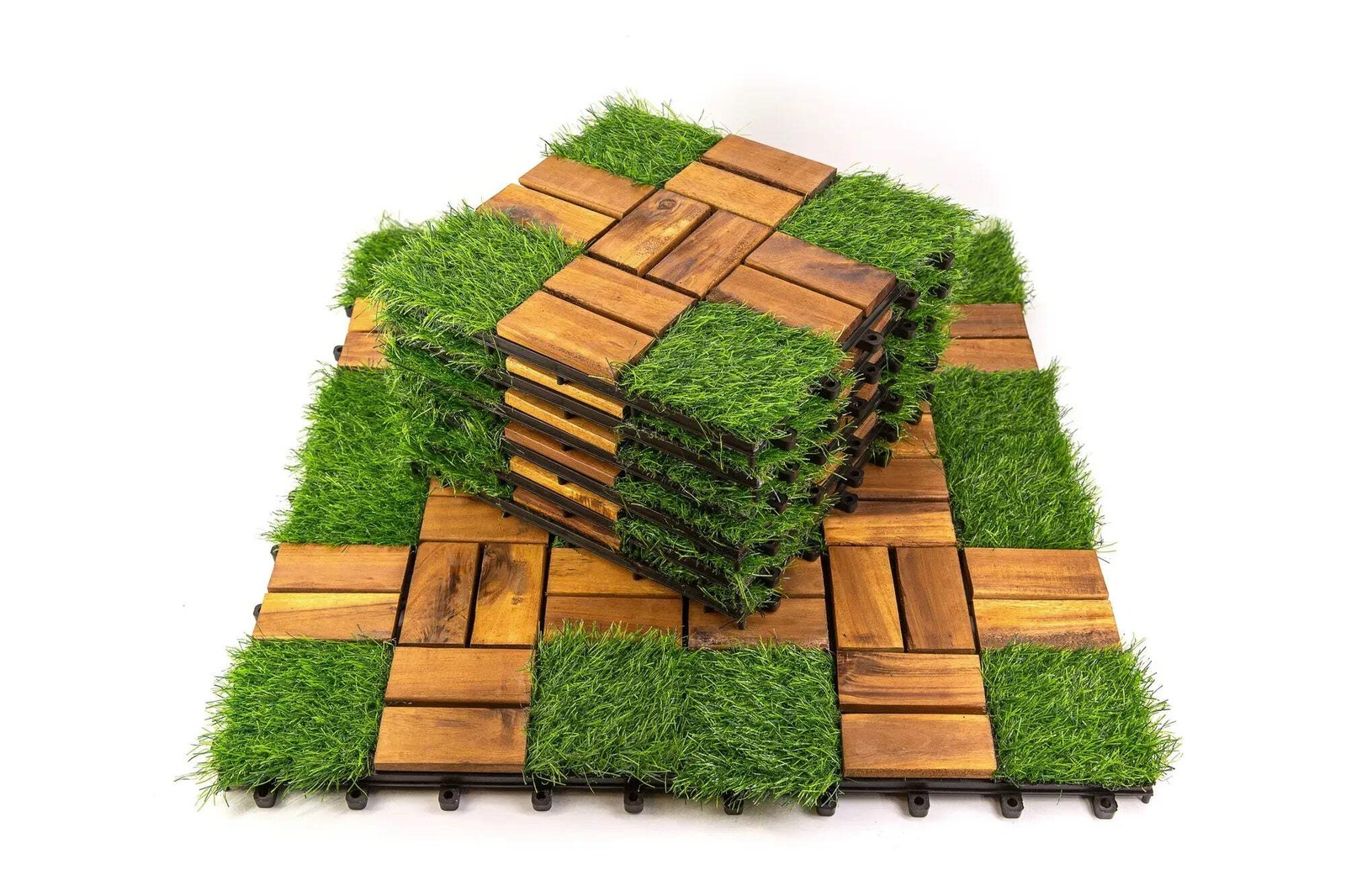 10PCS Acacia Wood Deck Tile Interlocking Flooring Waterproof Tiles Outdoor Patio