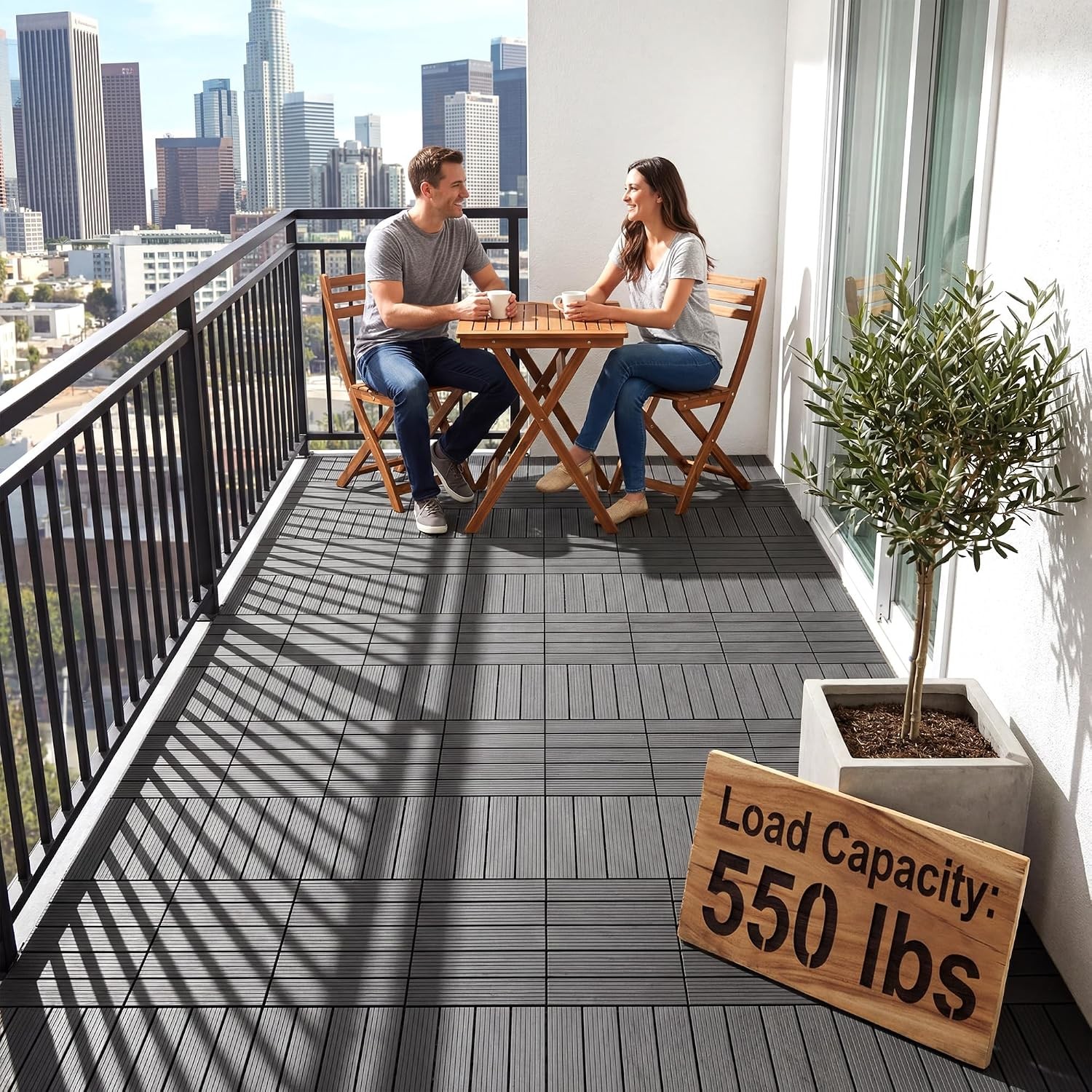 Plastic Interlocking Deck Tiles 44 Pcs Waterproof Patio Floor Tiles Balcony