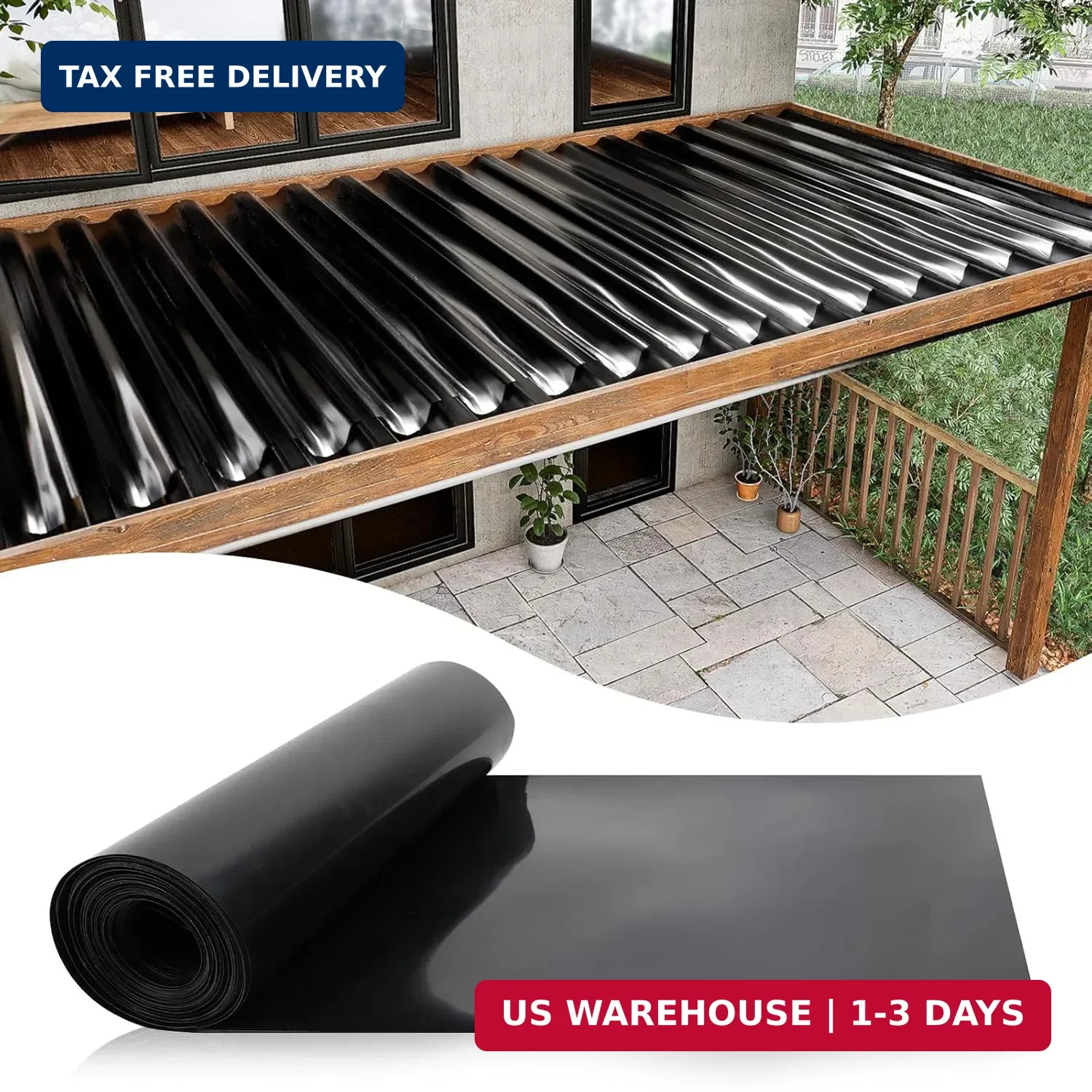 Muzata 1PCS 50FT Black Under Deck Drainage System Trough HDPE Waterproofing Memb