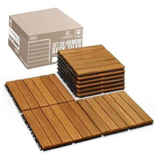Interlocking Deck Tiles 12”x12”, 9 Pcs – 9 Square Ft Golden – Striped Pattern