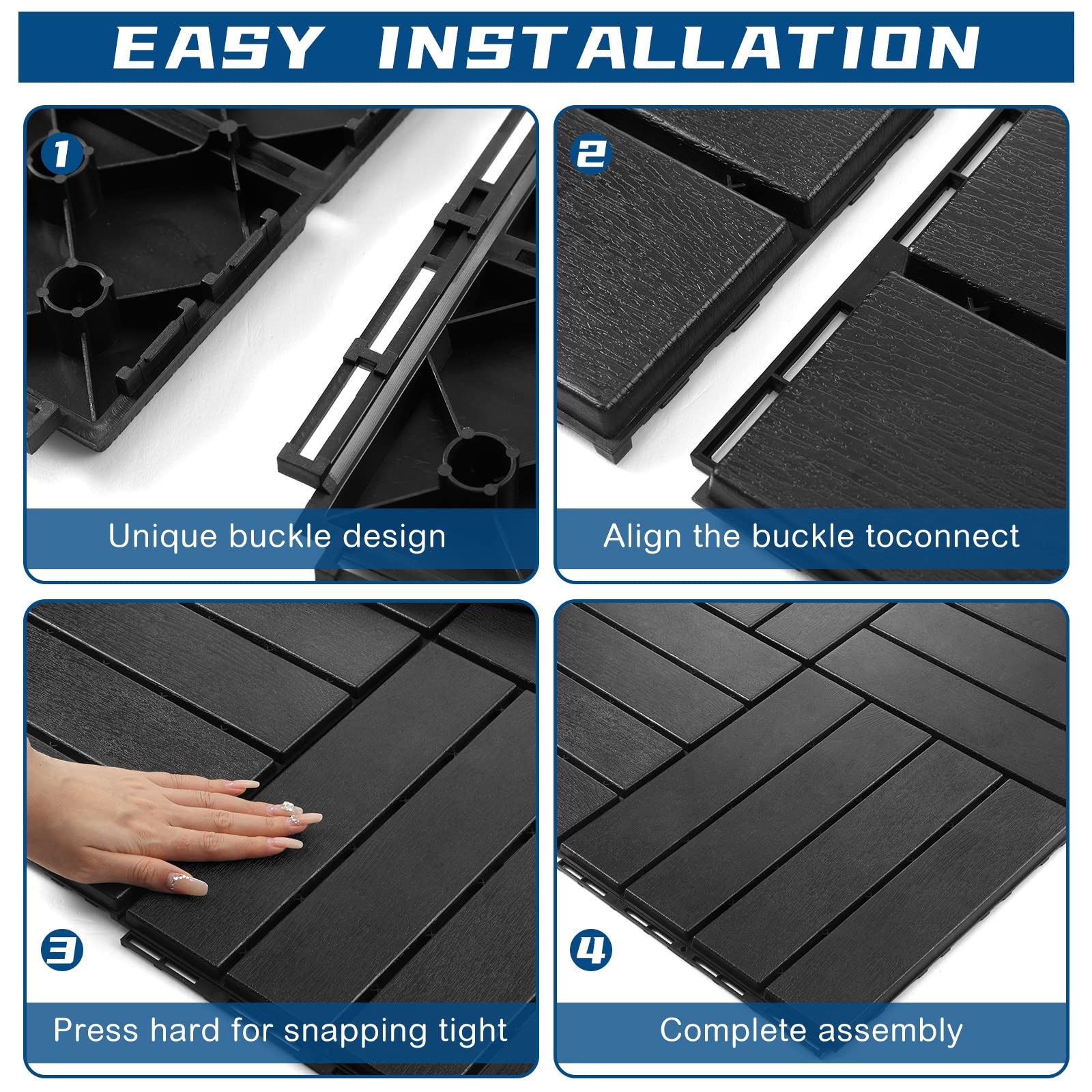48 Pcs Plastic Interlocking Deck Tiles 12 x 12 Inch Patio Deck Tiles Waterpro…