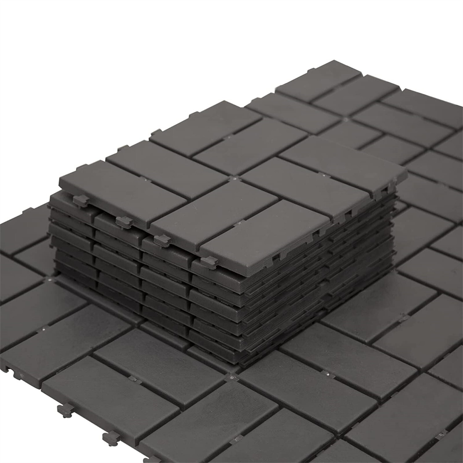 12″x12″ Square Patio Interlocking Deck Tiles, Four Slat, All Weather, Gray