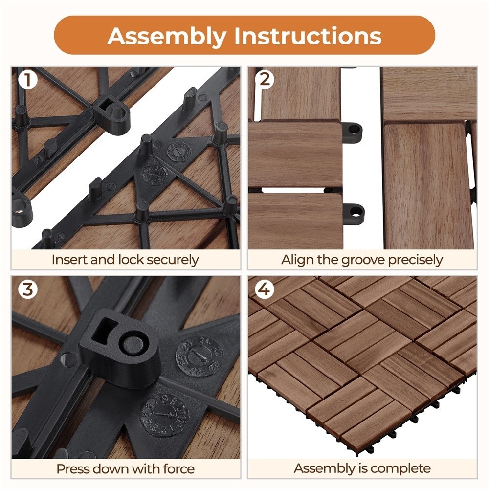 Pack of 27 Interlocking Deck Tiles, for Indoor Patio Garden, Brown