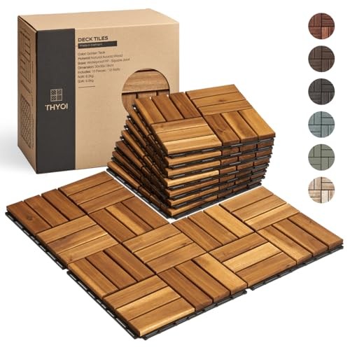 Premium Deck Tiles, Patio Flooring – Set 10 Crossed Pattern Golden Teak