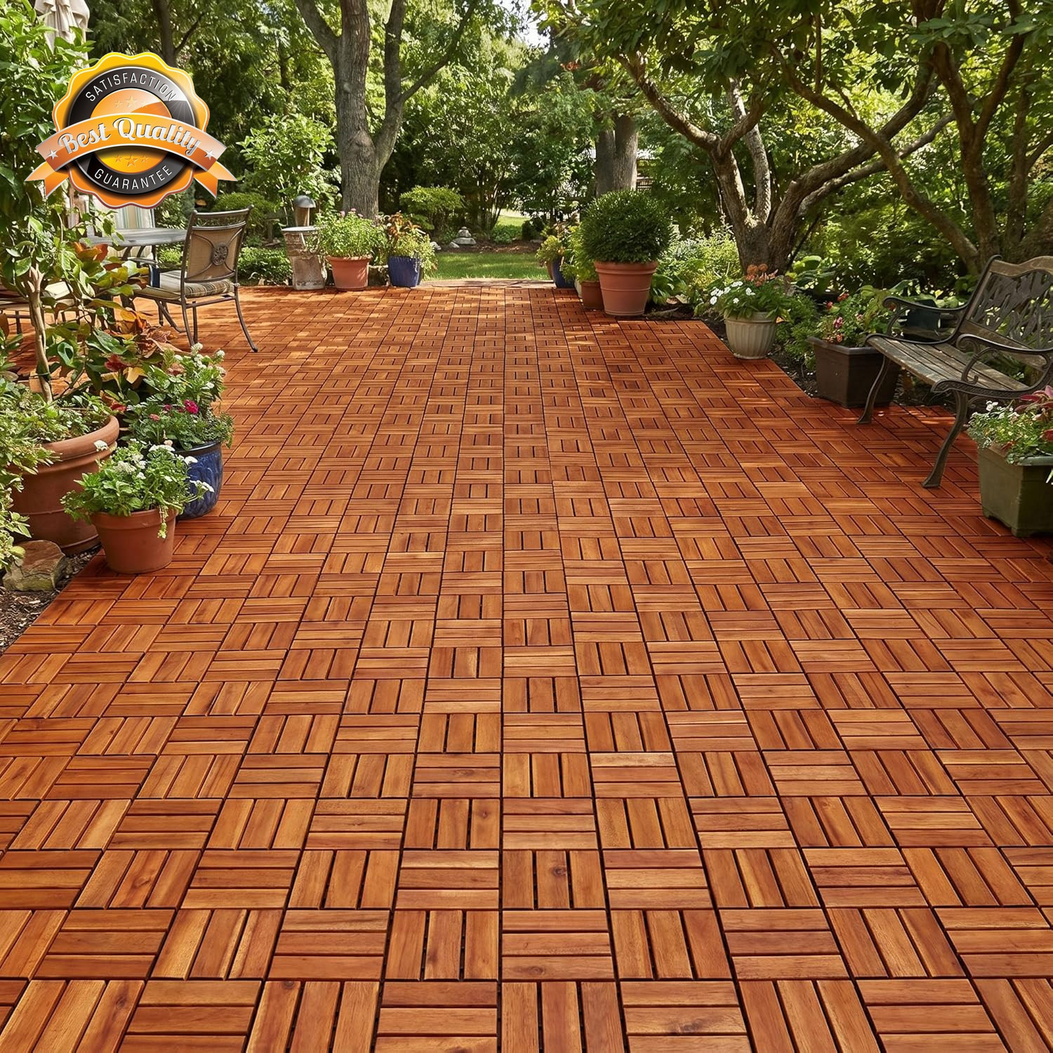 Wood Interlocking Deck Tiles 12×12 Outdoor Flooring Patio Pool 10 Pcs