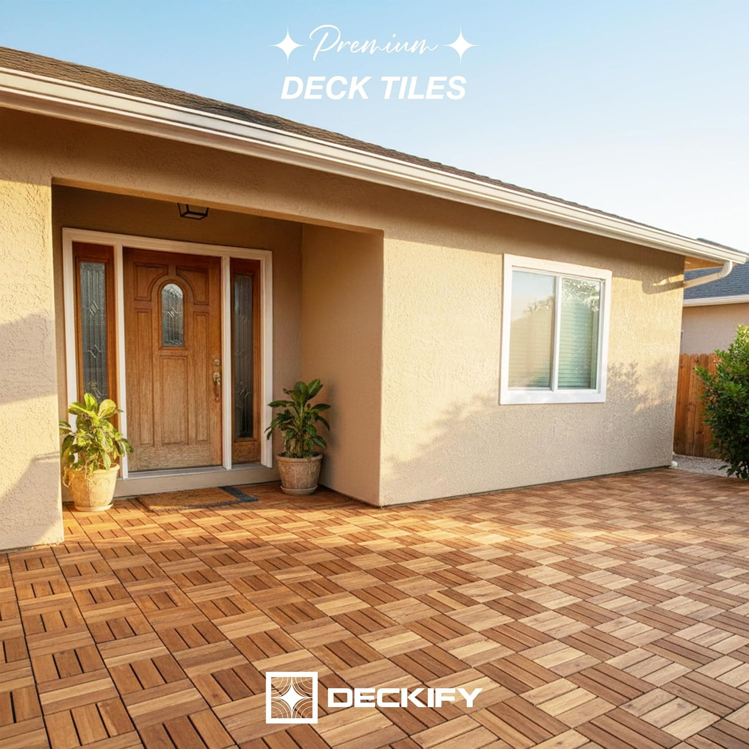 9Pcs Premium Acacia Wood Interlocking Patio Deck Tiles, 12 X 12 X 0.9 Inch Outdo