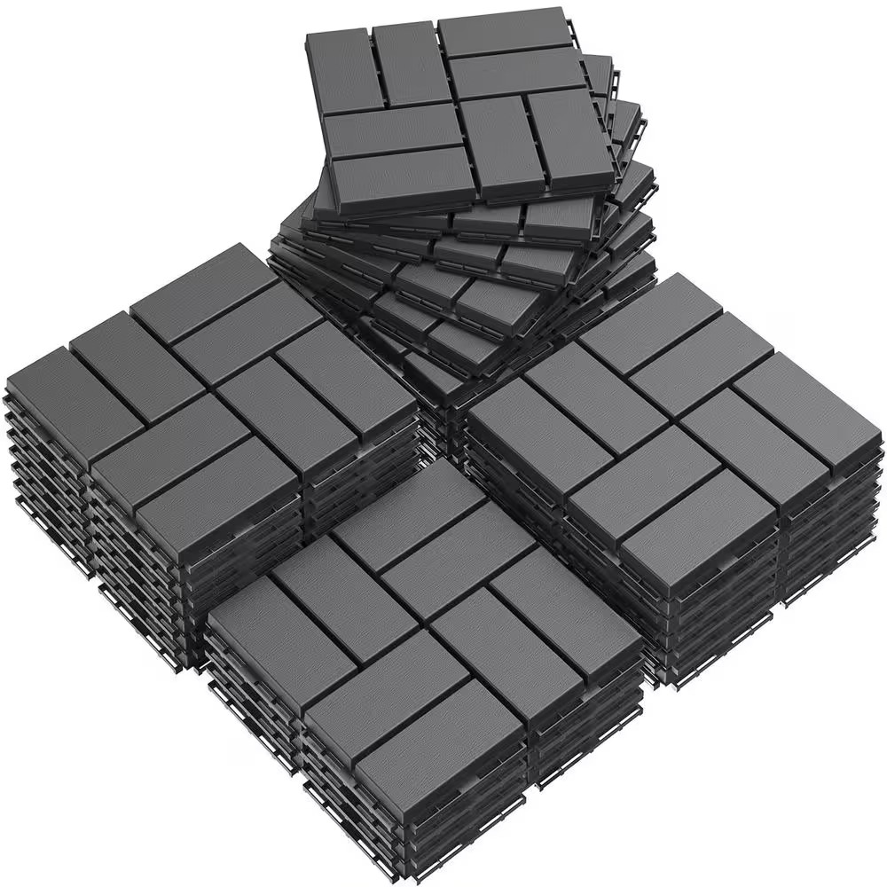 Dark Grey Plastic [12″X12″] X [0. 75In] Deck Tiles, 9 Tiles/Case (9 Sq. Ft. )