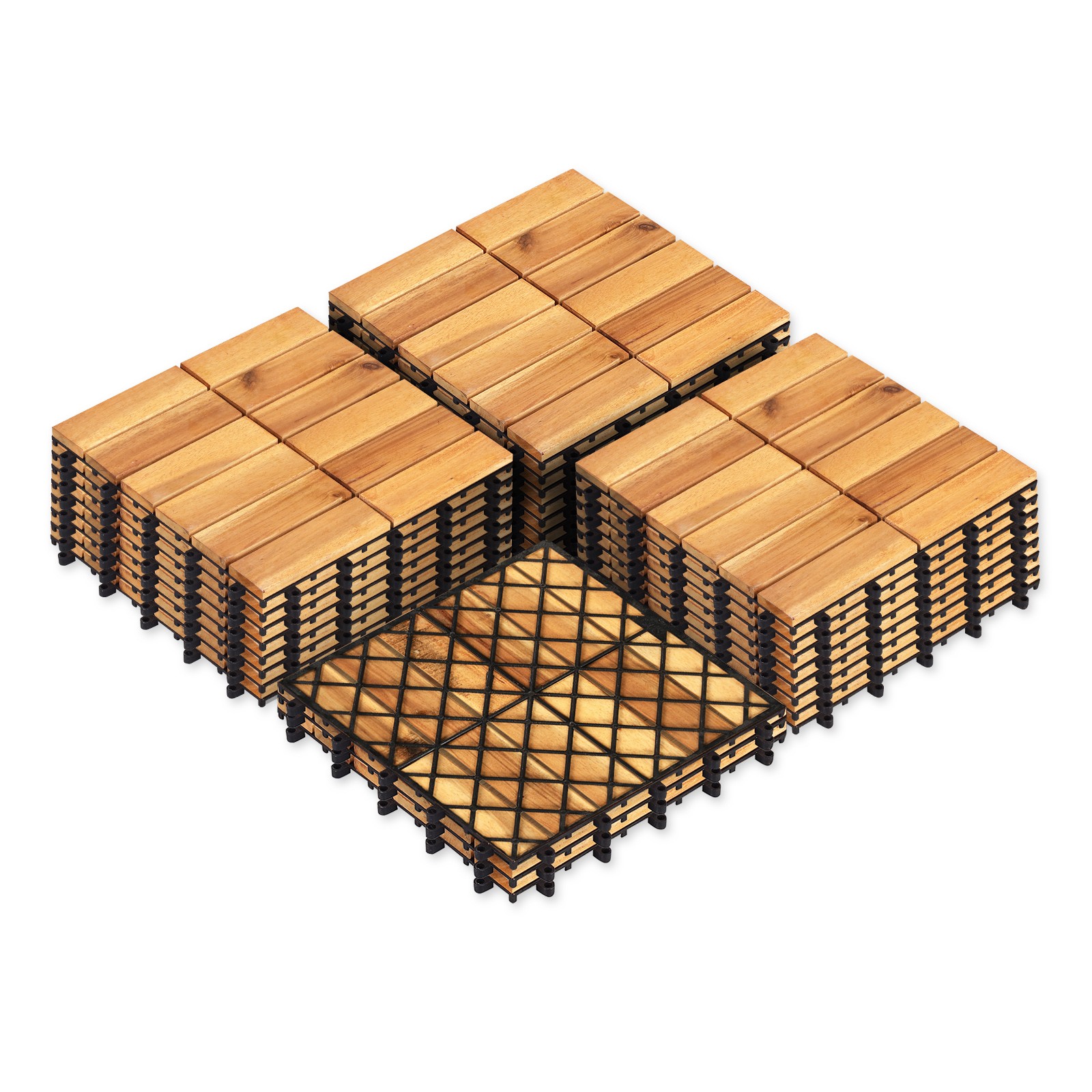 12″ x 12 Acacia Wood Interlocking Deck Tiles 27 PCS Waterproof Flooring Tiles