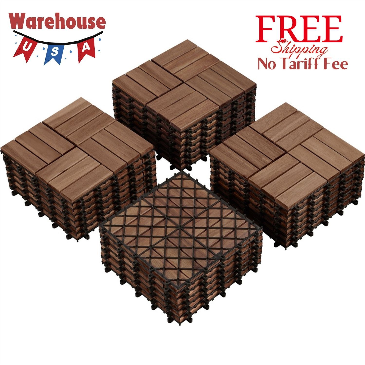 Pack of 27 Interlocking Deck Tiles, for Indoor Patio Garden, Brown