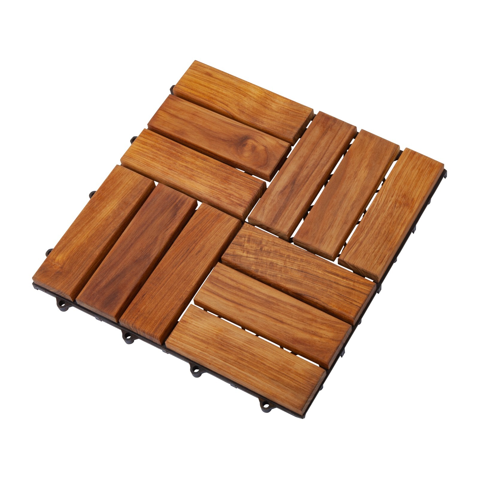 Nordic Teak Oiled Teak Wood Outdoor Interlocking Tiles, 12 Slat (10 sq ft)