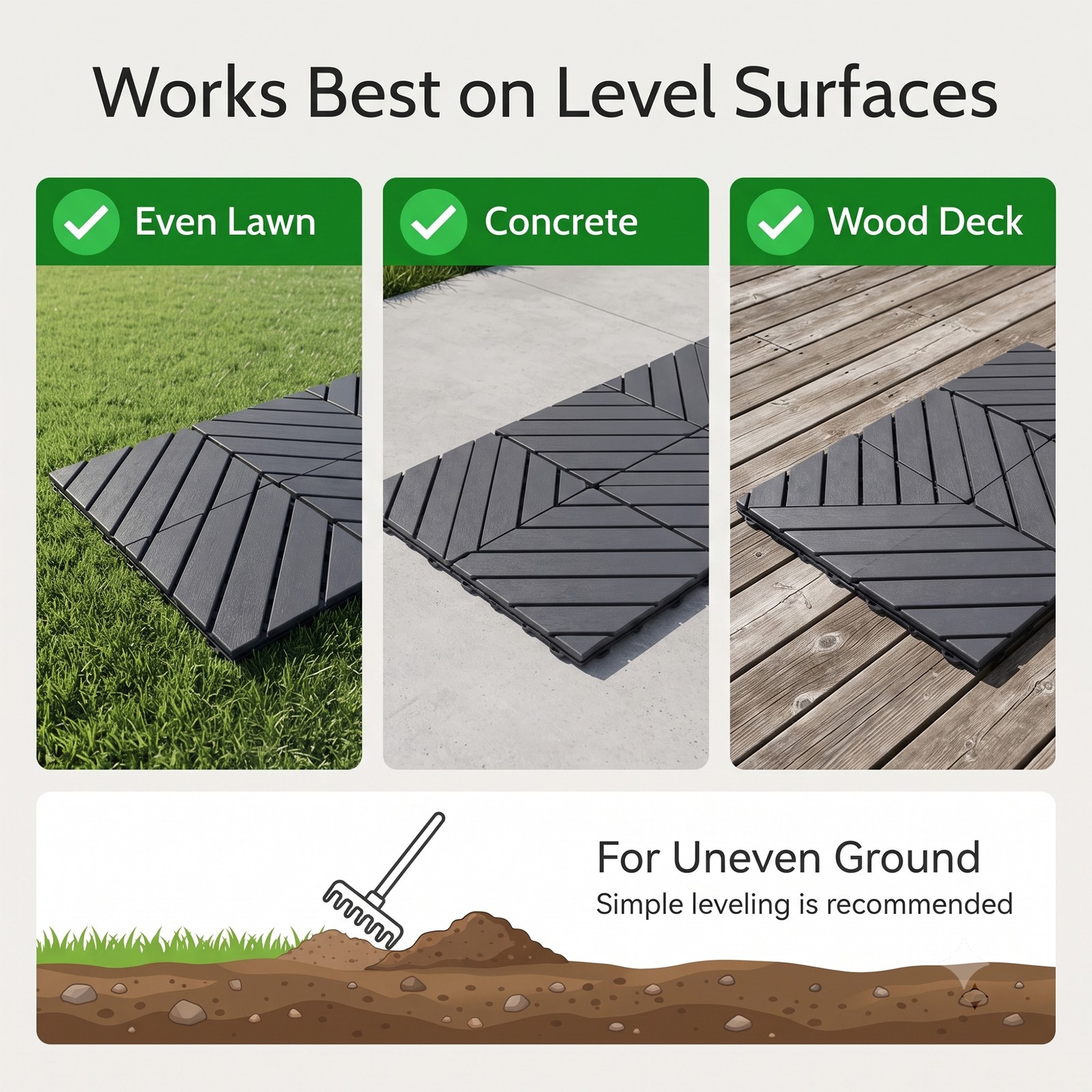 44 Pack 12″x12″ Interlocking Deck Tiles, Waterproof Non-Slip Patio Flooring