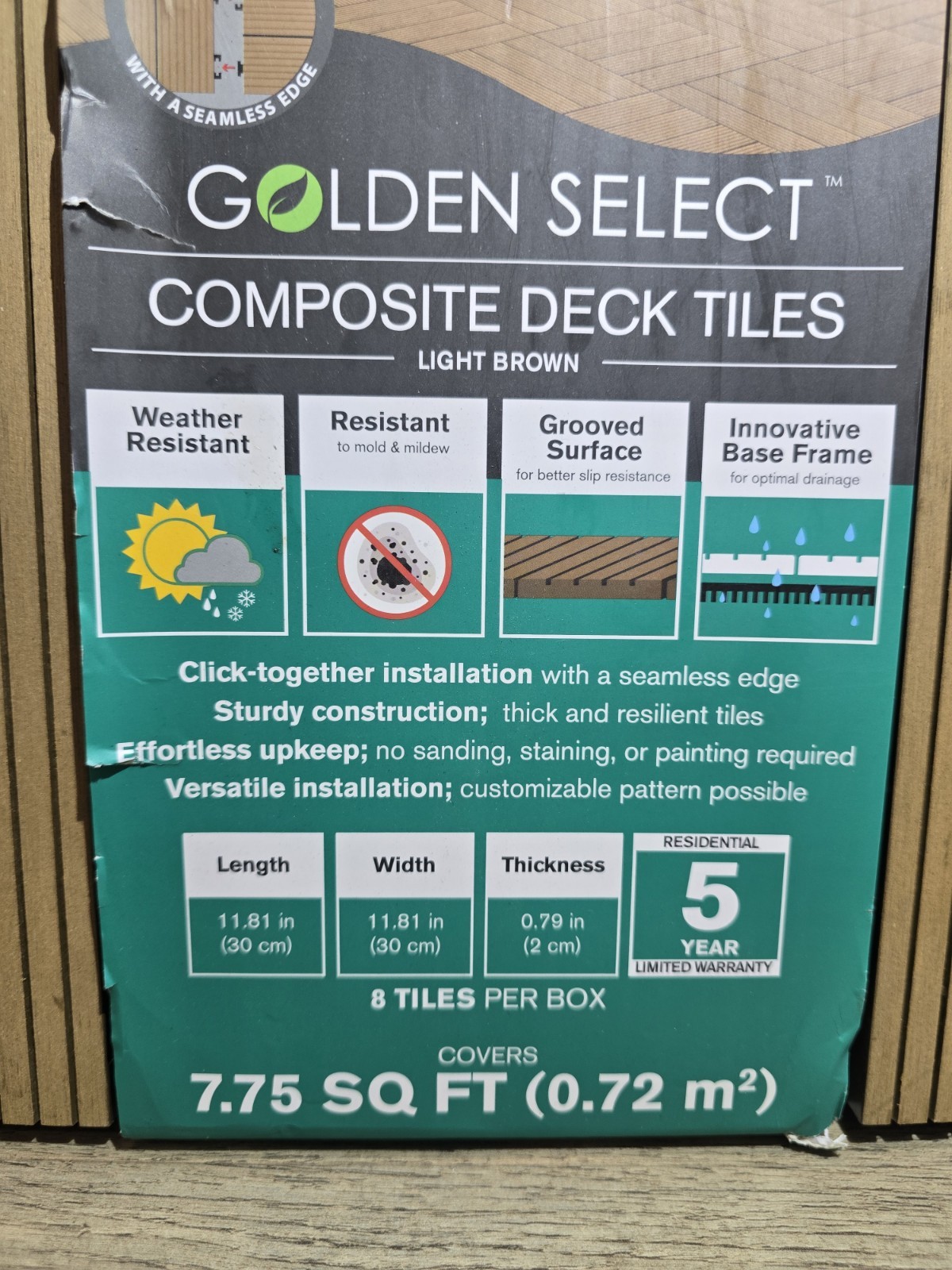 Golden Select Composite Deck Tiles Light Brown Patio Interlocking 8 Pack 1983850