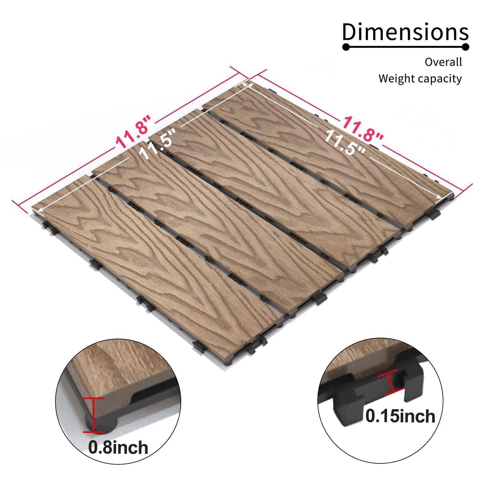 WPC Wood- Composite Patio Deck Tiles, 11-Pack, Interlocking, Water Resistant