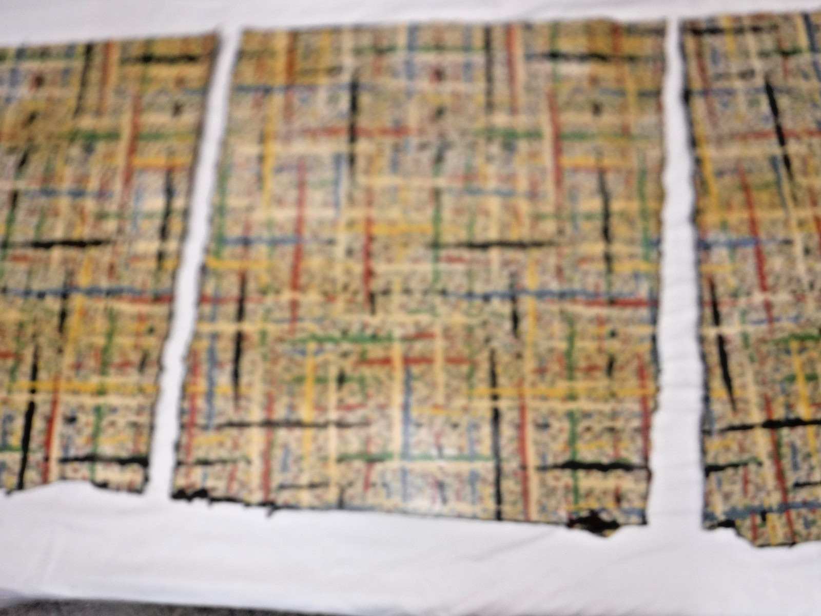 VTG~LINOLEUM FLOORING~MCM~GRAY GRID~PRIMARY~3 SCRAPS~UPCYCLE~ARTS & CRAFTS~LOT 2