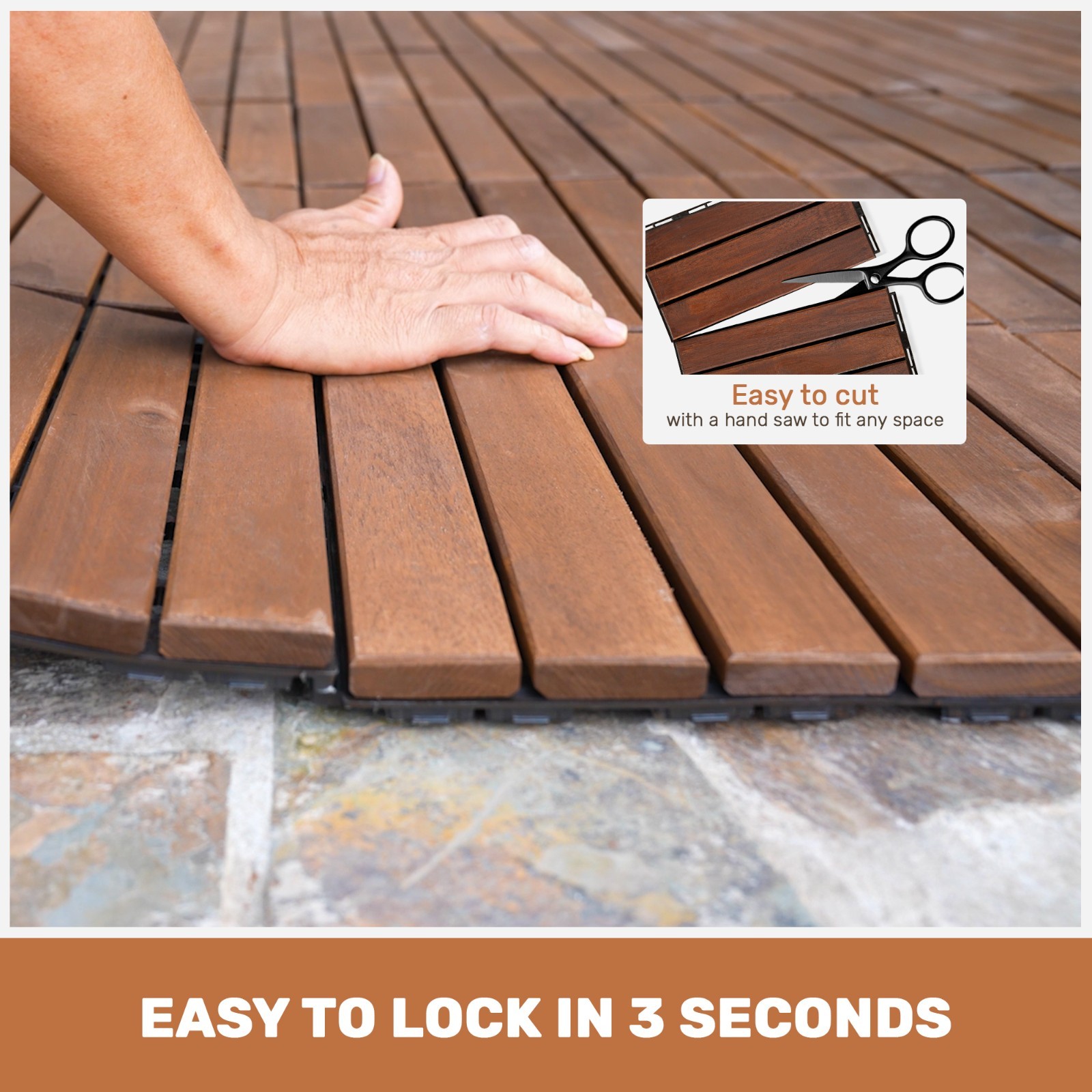 30pcs Acacia Wood Deck Tile Interlocking Flooring Pavers Tiles Outdoor Patio