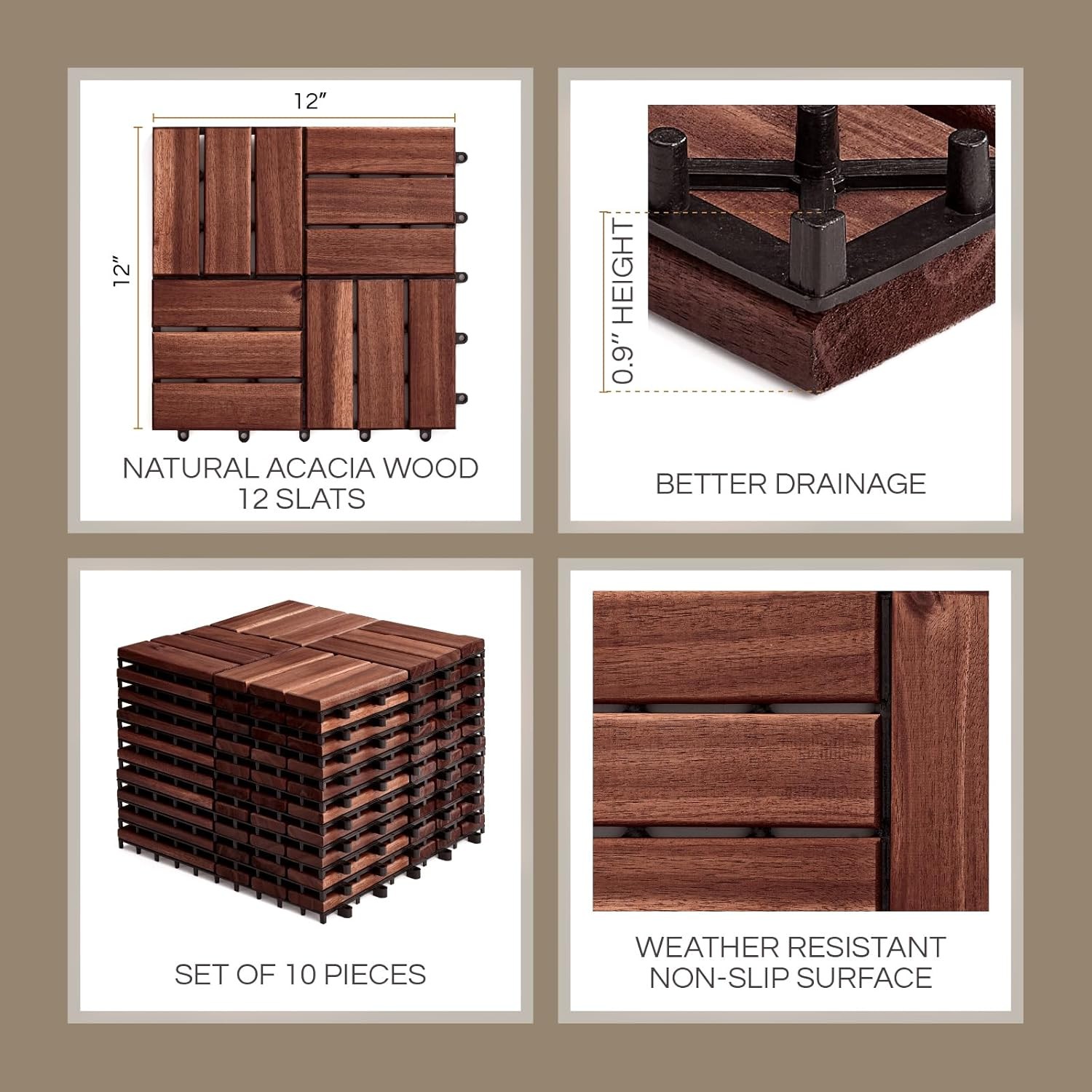 Premium Acacia Wood Interlocking Deck Tiles, Deck Flooring