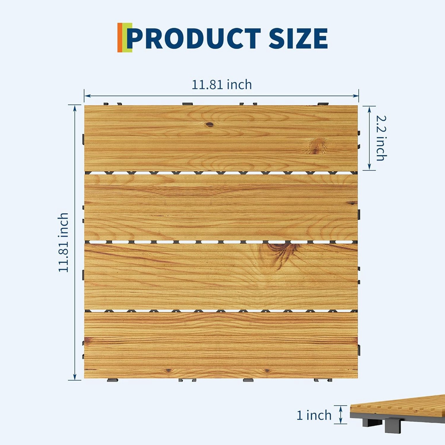 GRAVEE 22Pcs Acacia Wood Deck Tile 12″x12″ Outdoor Indoor Interlocking Flooring