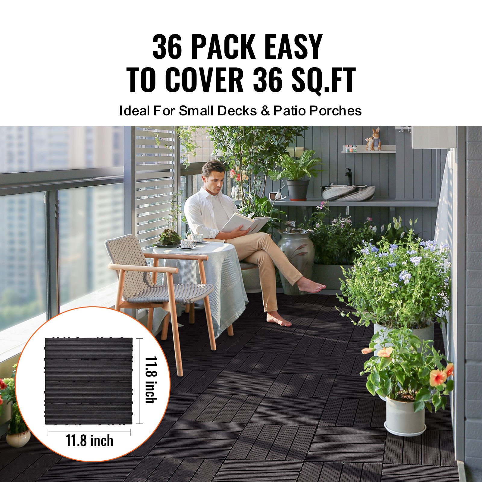 Uimoso Interlocking Deck Tiles 36 Pack 11.6″x11.6″ Waterproof Porch Dark Brown