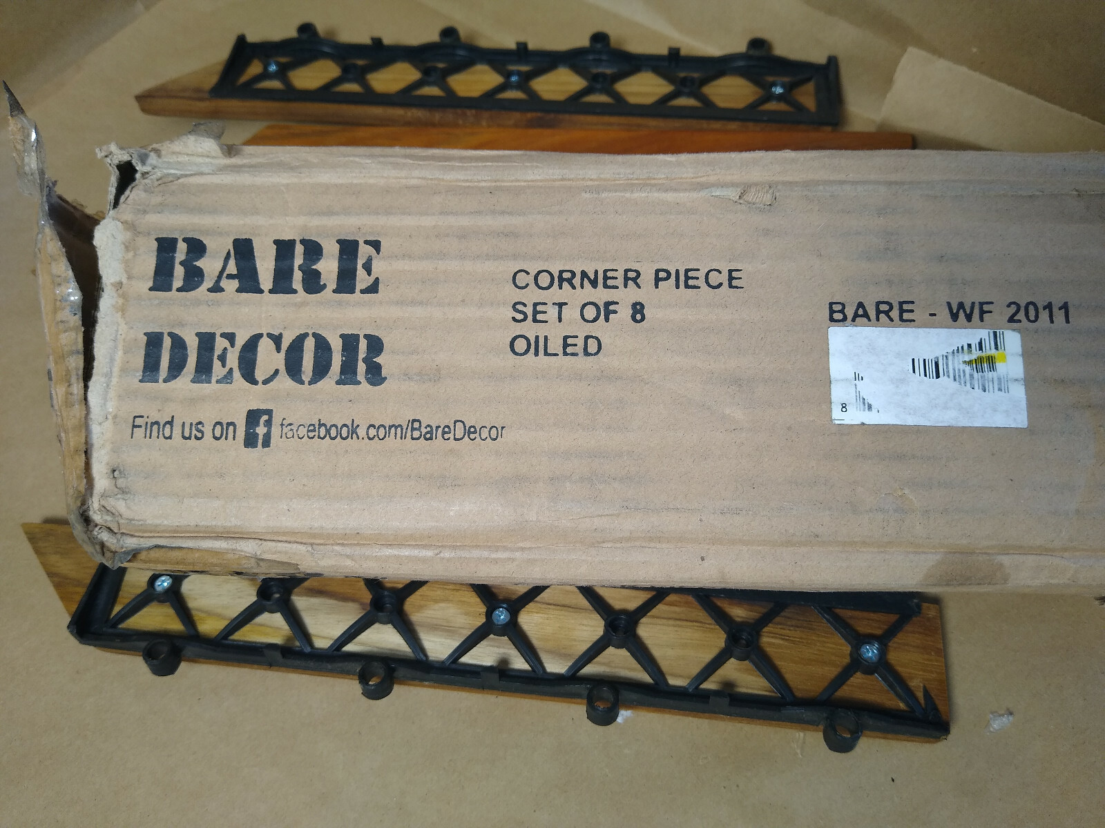 Bare Decor EZ-Floor Corner Trim 8-Pieces Interlocking Floor Solid Teak Wood