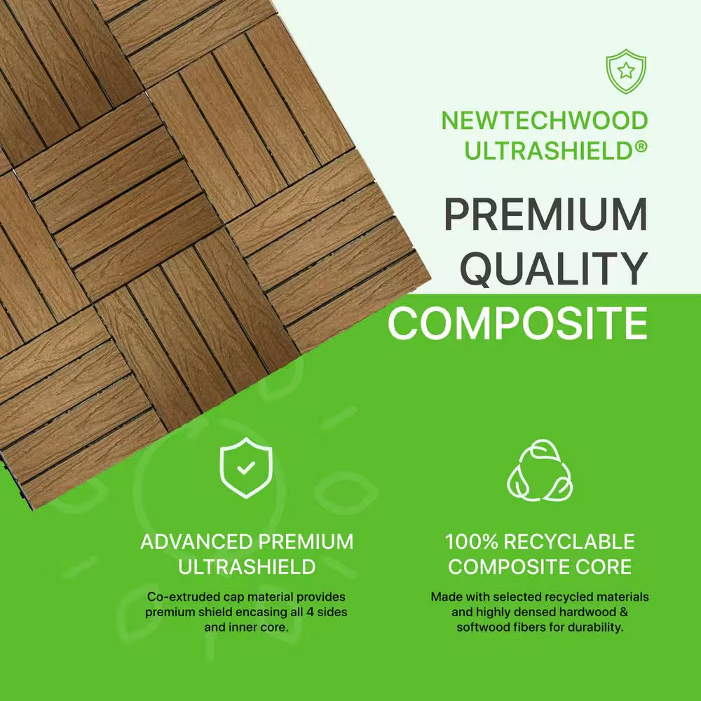 Quick Deck 1×1 Ft Outdoor Composite Deck Tiles Peruvian Teak Patio Flooring 10 S