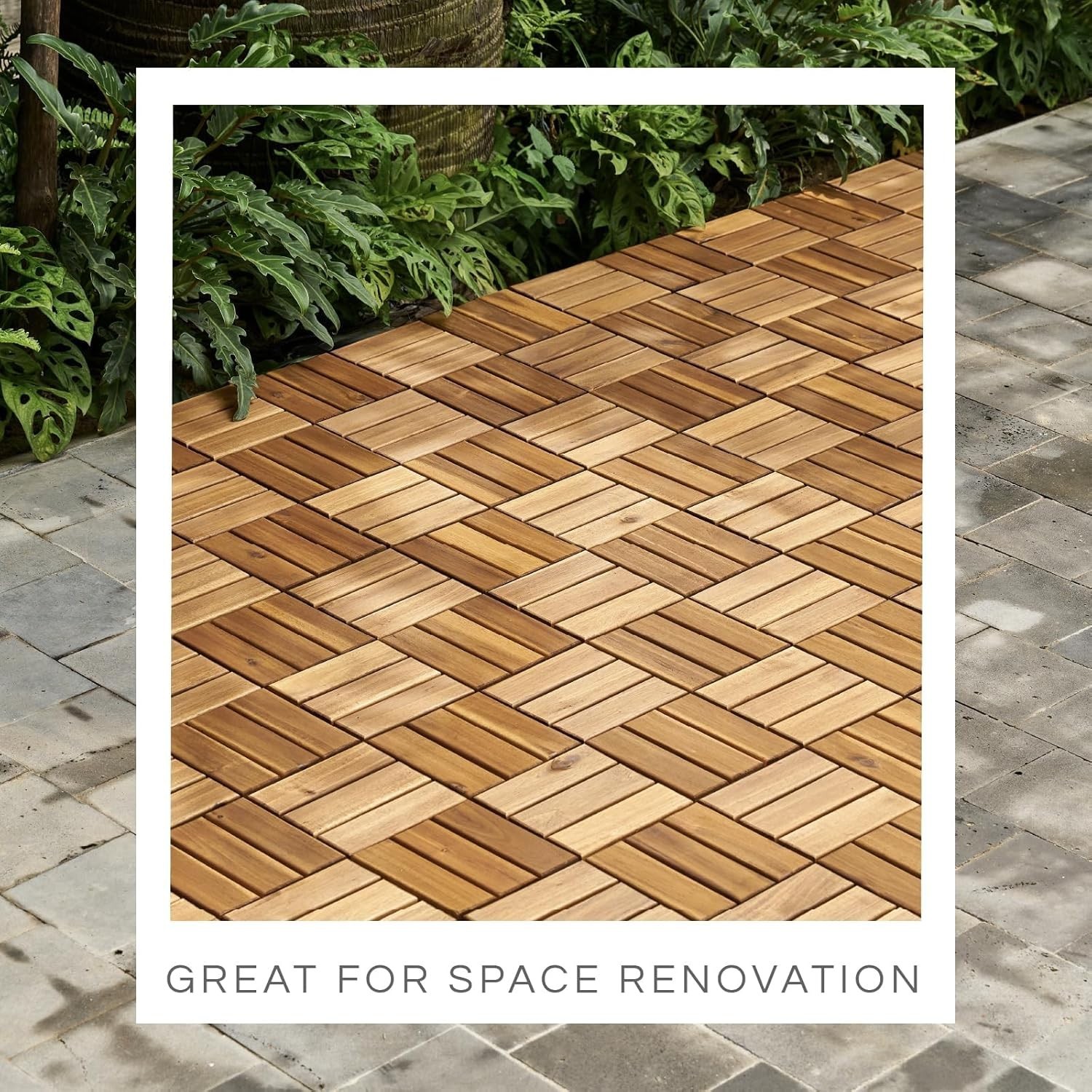 Golden Teak Acacia Deck Tiles – Set of 10 Non-Slip Interlocking Design