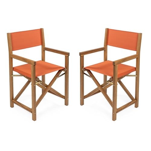 Cukor Coastal Acacia Wood Folding Outdoor Director Chair Set Orange/Teak Brown