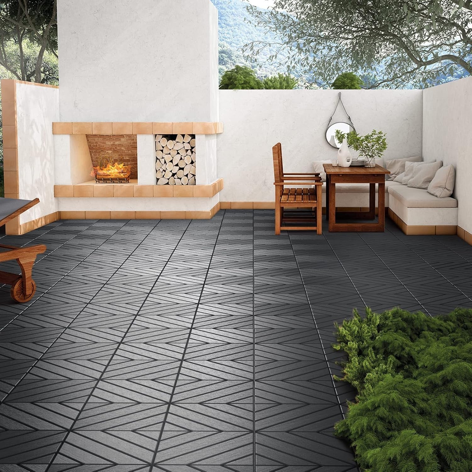 9 Pack 12×12 Interlocking Deck Tiles Outdoor Patio Flooring Non Slip Dark Gray
