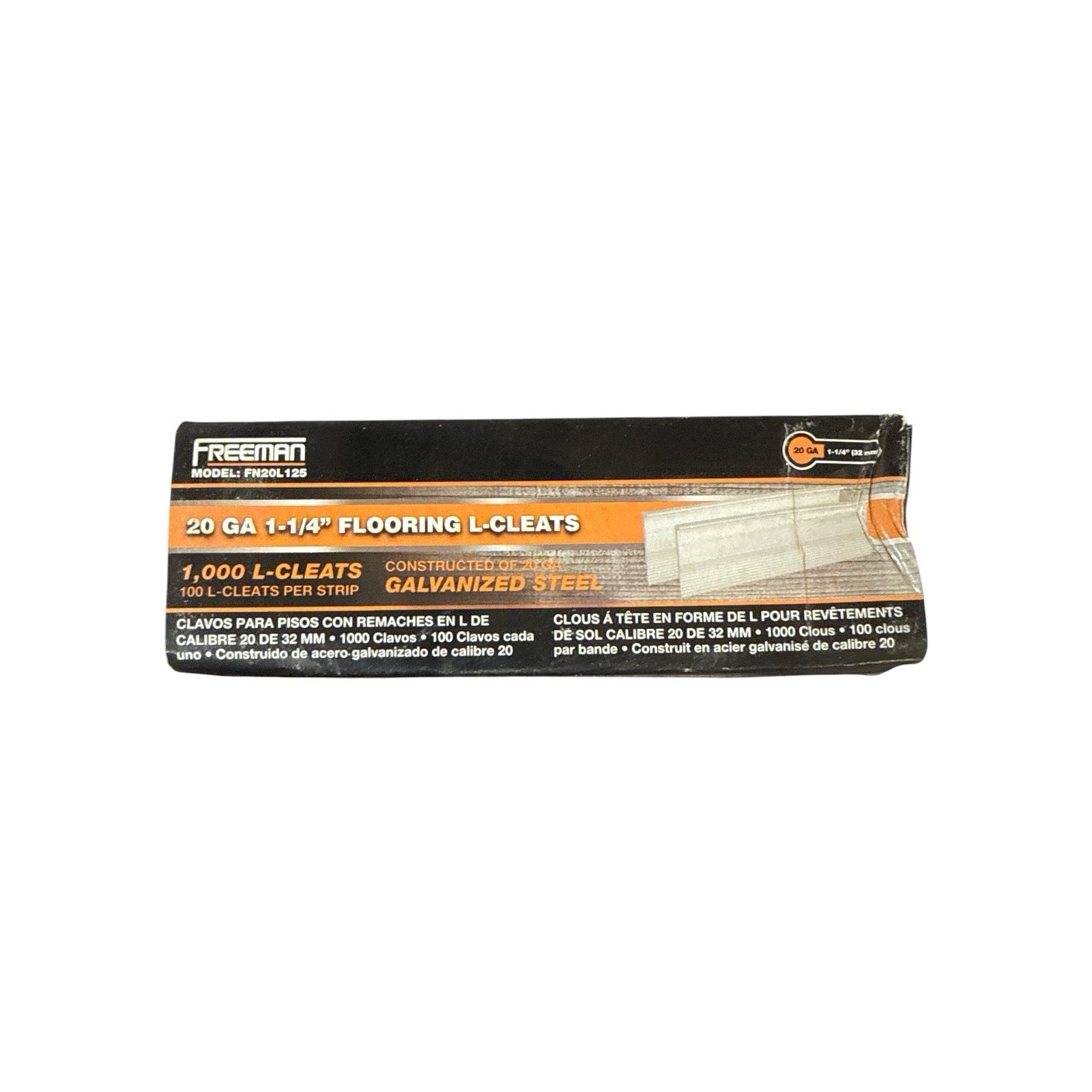 Freeman 20-Gauge Flooring L-Cleats | 1-1/4″ | Glue Collated | Serrated Shank .