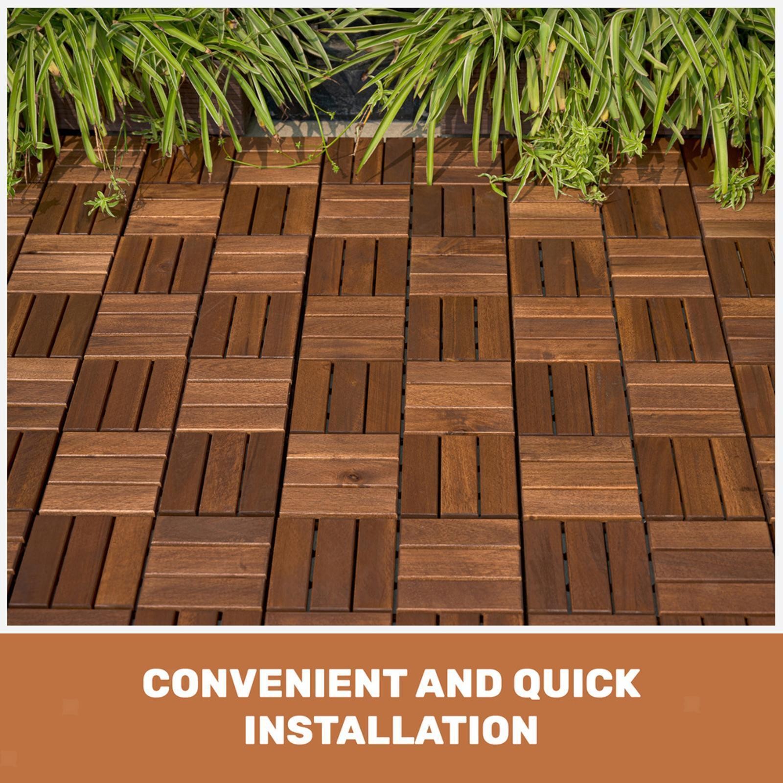 Acacia Wood Interlocking Deck Tiles Checker Pattern, 30 PCS 12″ x 12″ Square