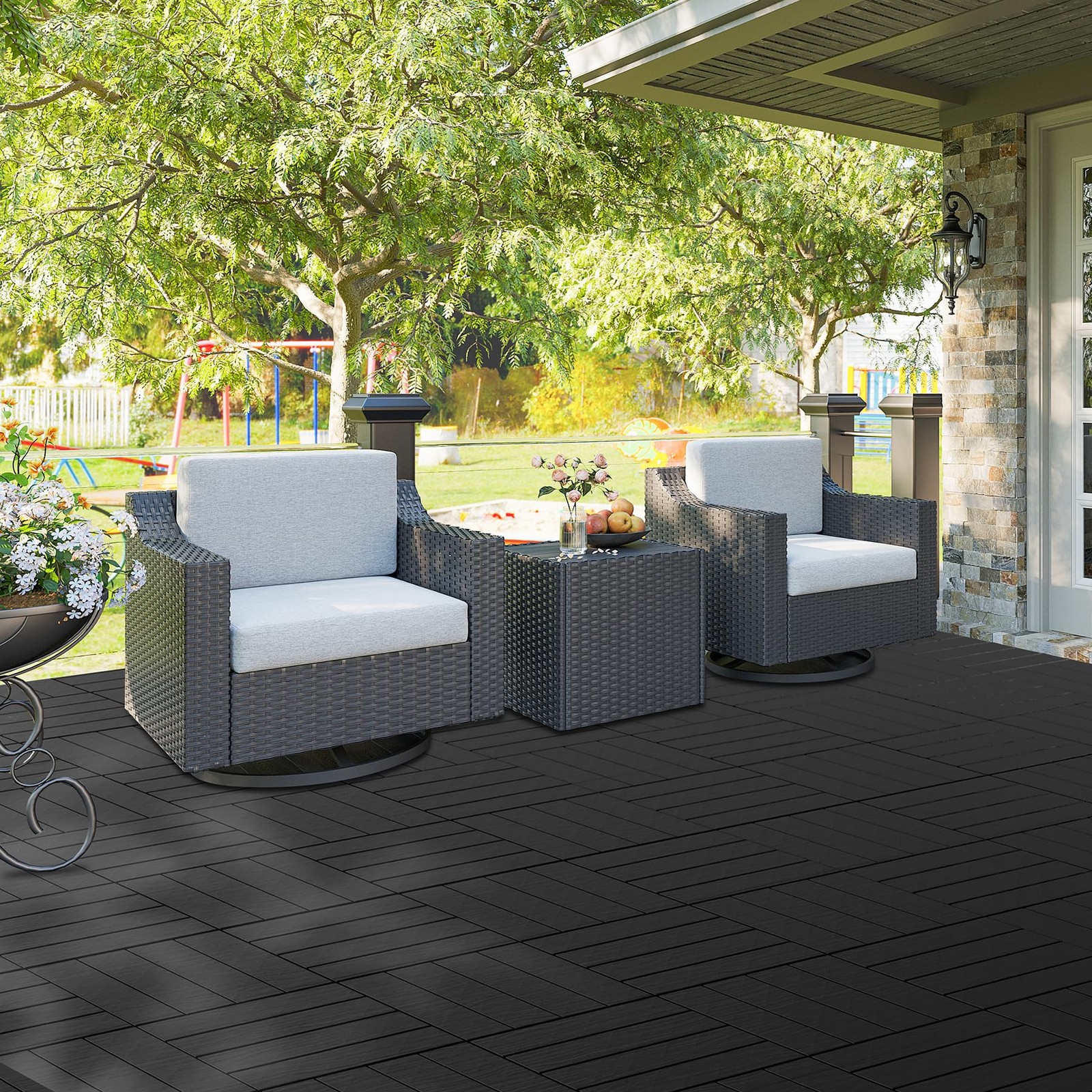 44PCS Plastic Interlocking Decking Tiles 12″ x 12″, Dark Grey