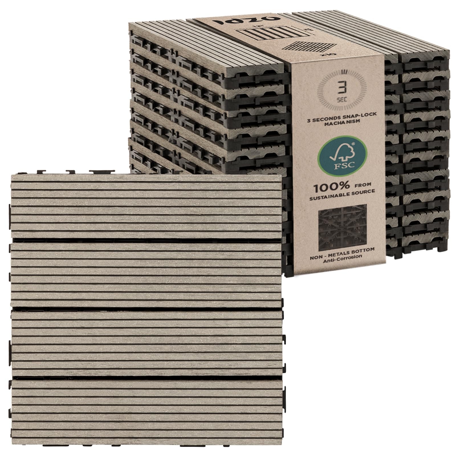 IDZO Wood Plastic Composite Deck Tiles Set of 10, Sustainable FSC Composite D…