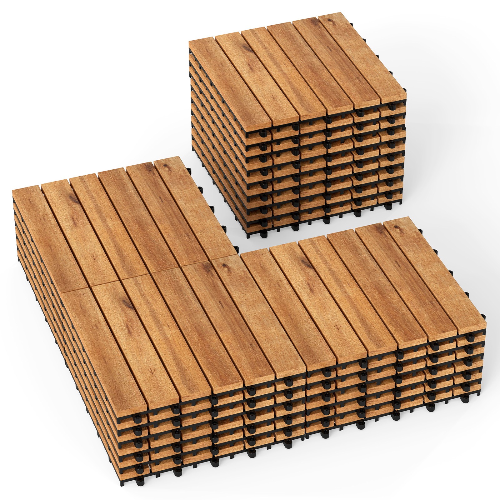 12″ x 12″ Acacia Wood Interlocking Deck Tiles 27 PCS Waterproof Flooring Tiles