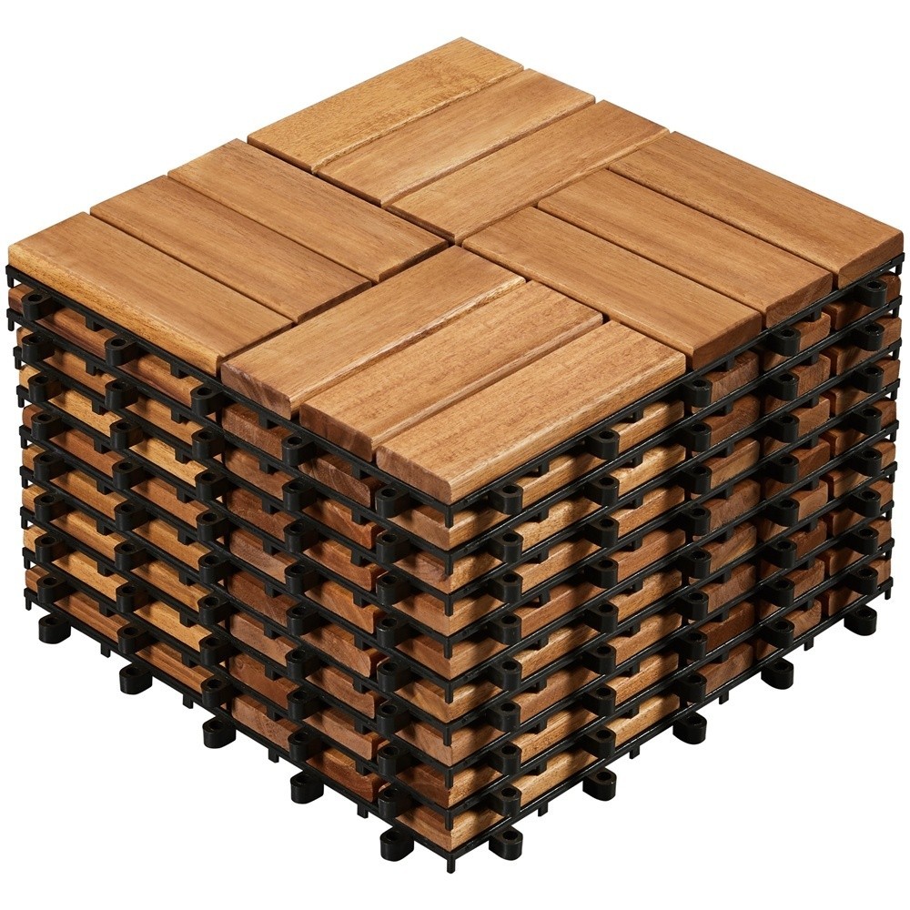 Pack of 10 Interlocking Flooring Tiles for Patio Garden 12″x12″, Wood