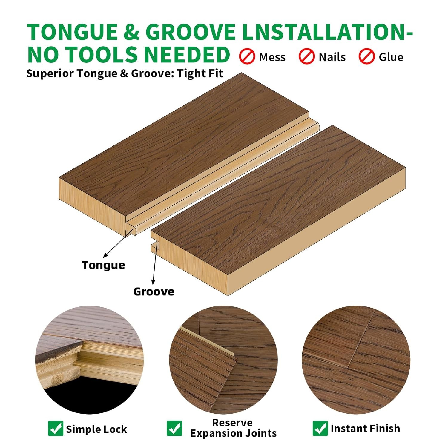 Solid Bamboo Flooring Sample, 40.15″ L x 5.11″ W x 0.6″ T, Warm Brown Oak Grain,