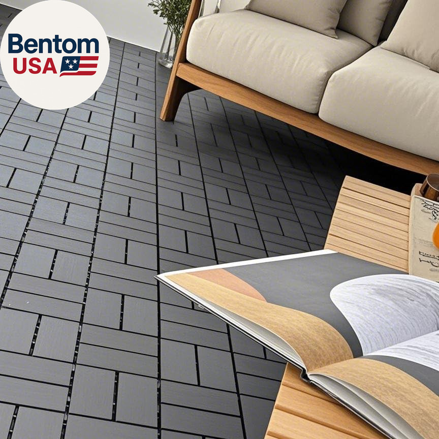 Plastic Interlocking Deck Tiles (44 PCS), 12X12 Inches Waterproof Outdoor Patio