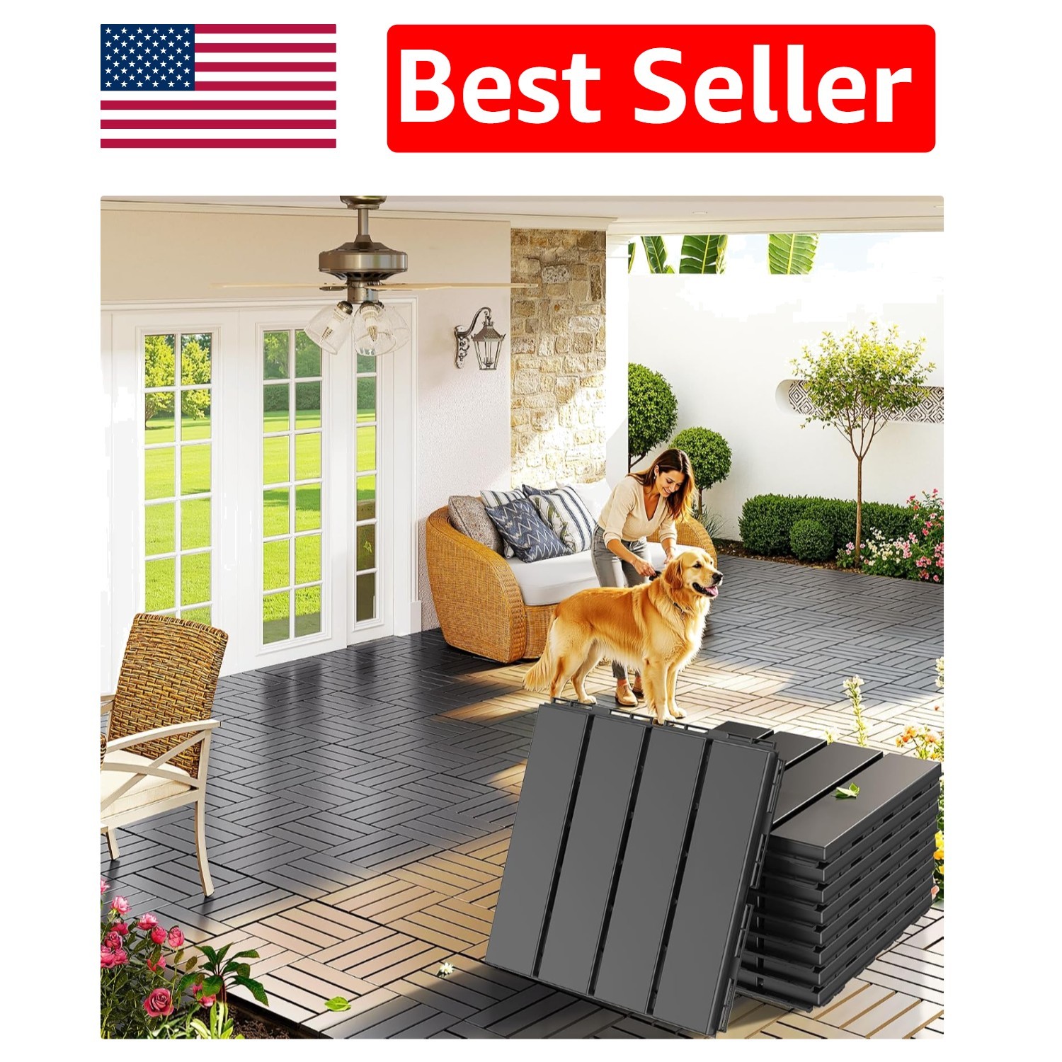Elegant Dark Grey Interlocking Deck Tiles 9-Pack – Perfect for Poolside & Patios
